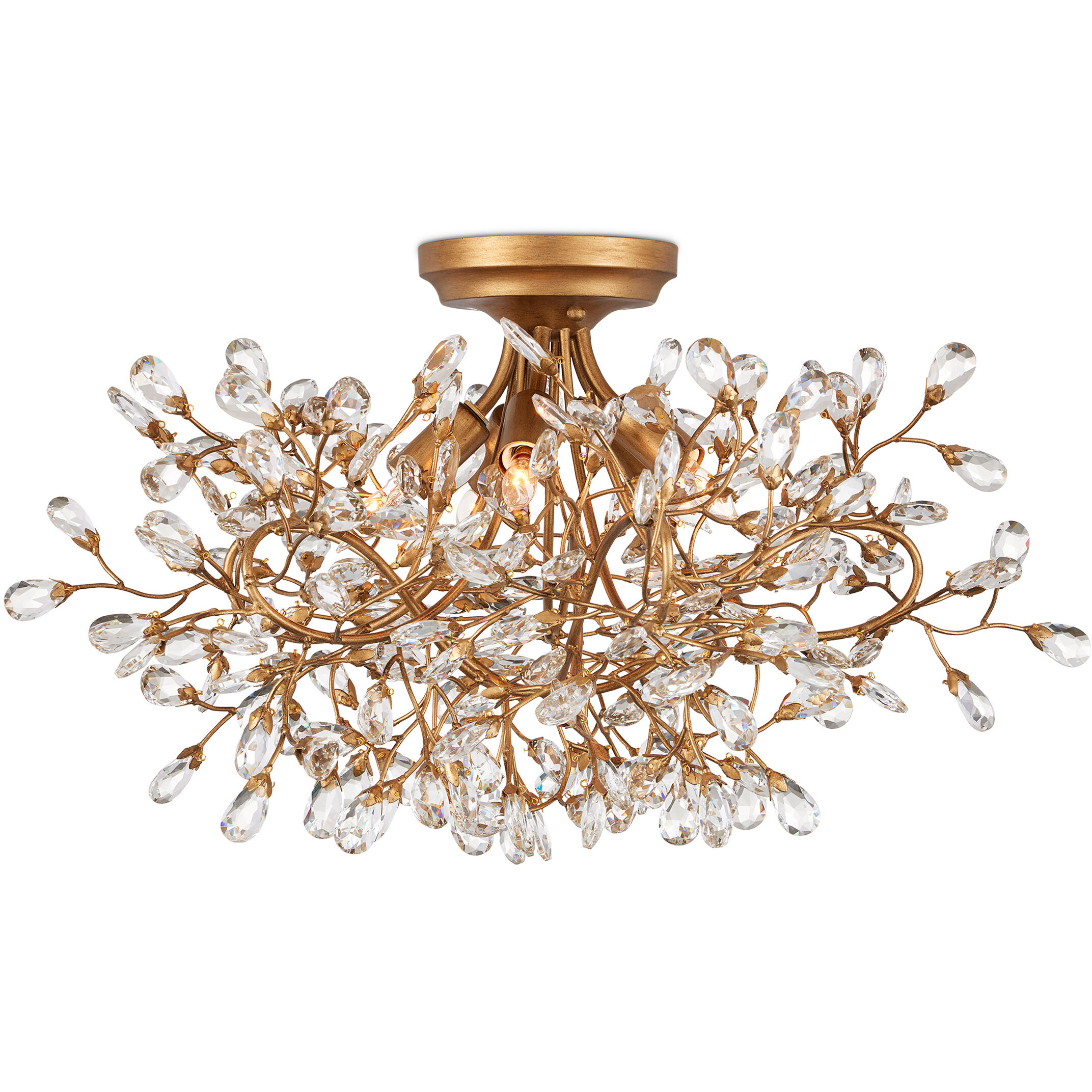 Crystal Bud 5 Light 24 inch Clear/Brass Semi-Flush Mount Ceiling Light