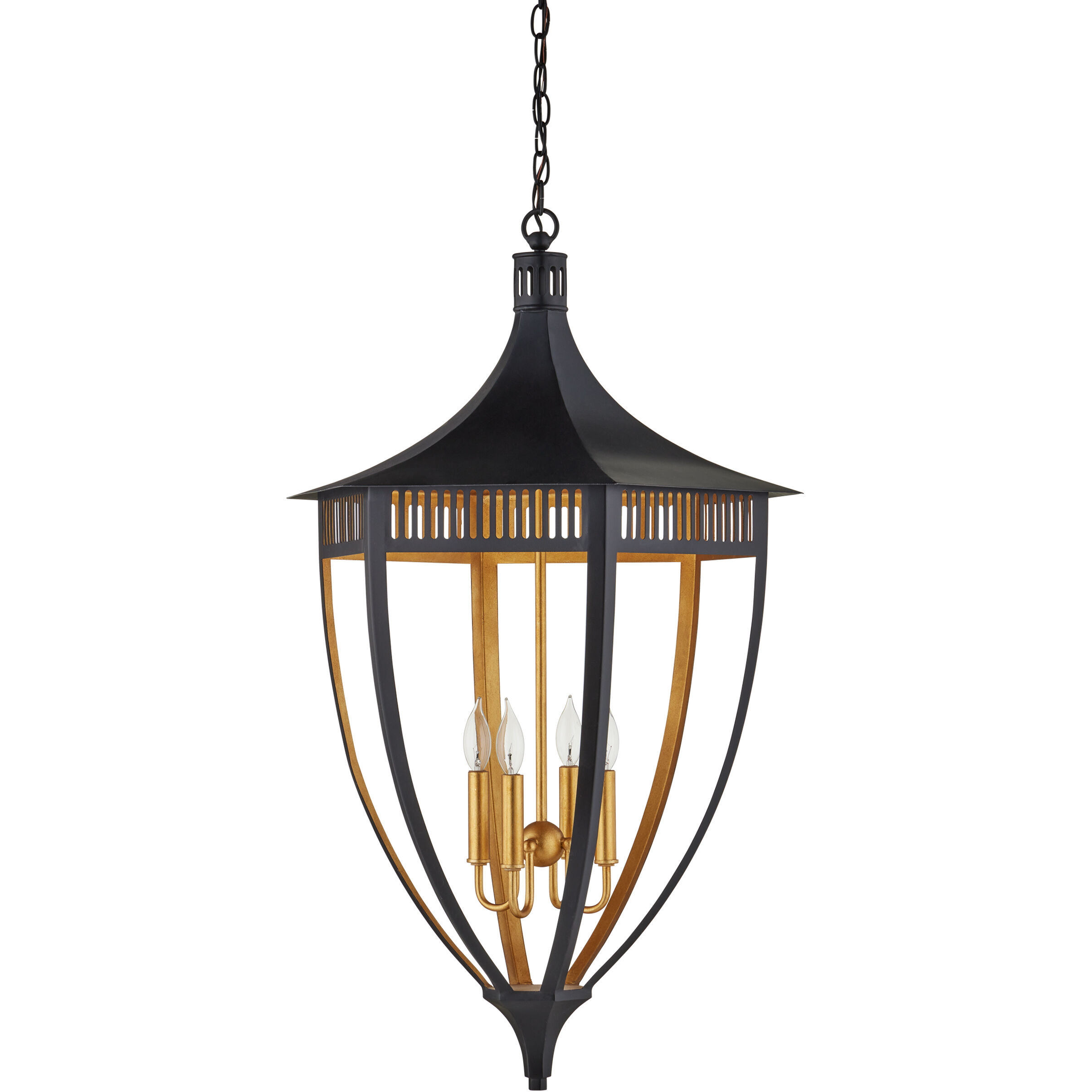 Wycombe 4 Light 23.5 inch Satin Black/Contemporary Gold Leaf Lantern Pendant Ceiling Light, Bunny Williams Collection