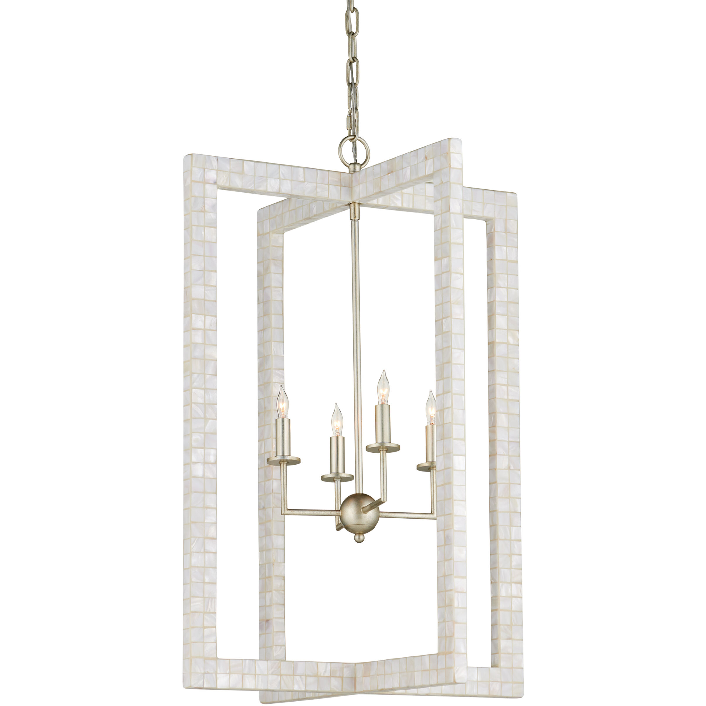 Arietta 4 Light 22 inch Mother of Pearl/Contemporary Silver Leaf Chandelier Ceiling Light