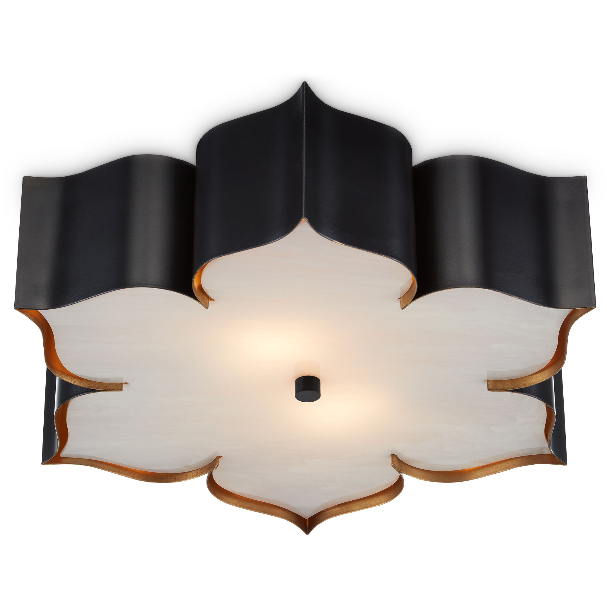 Grand Lotus 2 Light 19 inch Satin Black/Contemporary Gold Flush Mount Ceiling Light