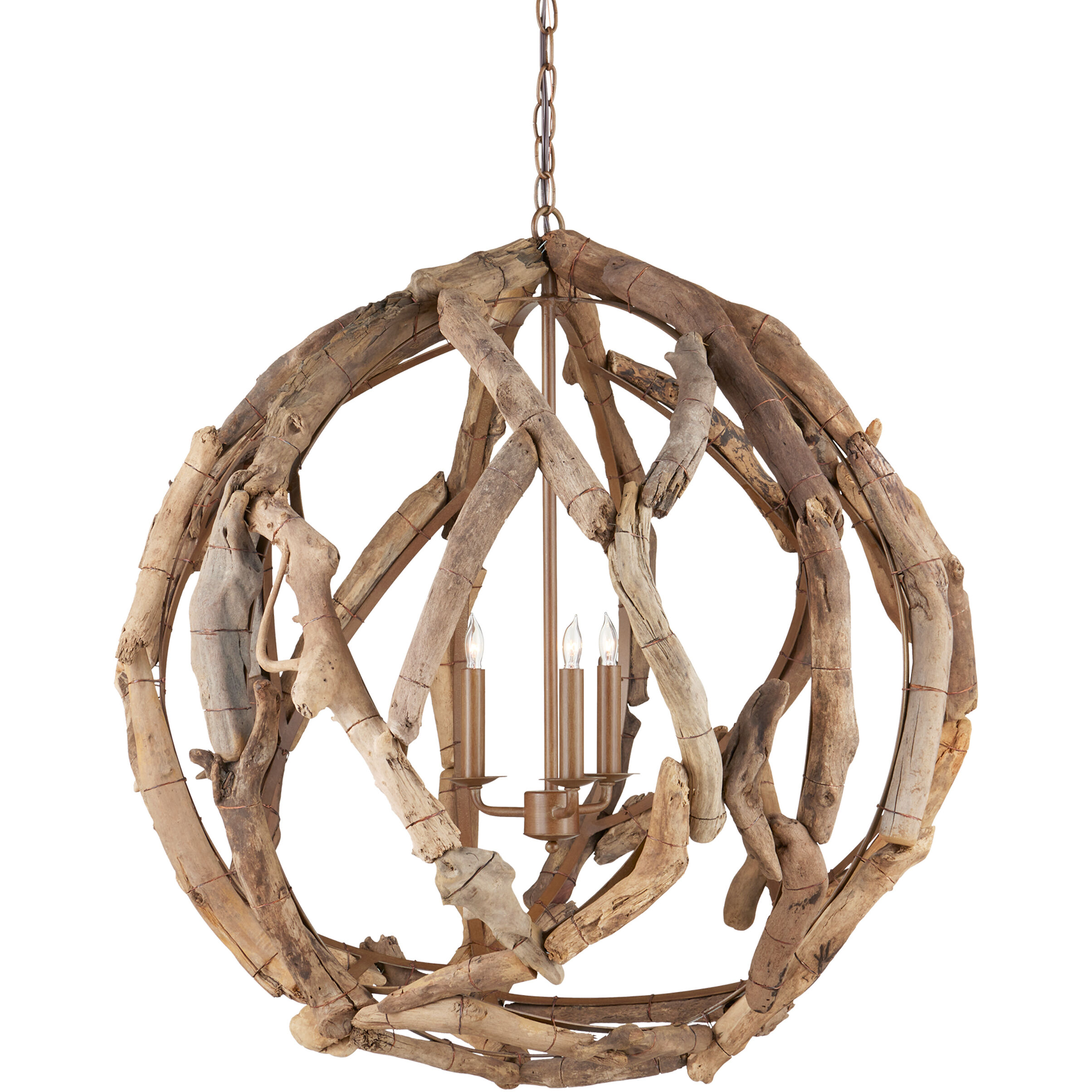 Driftwood 3 Light 29 inch Natural/Washed Driftwood Orb Chandelier Ceiling Light