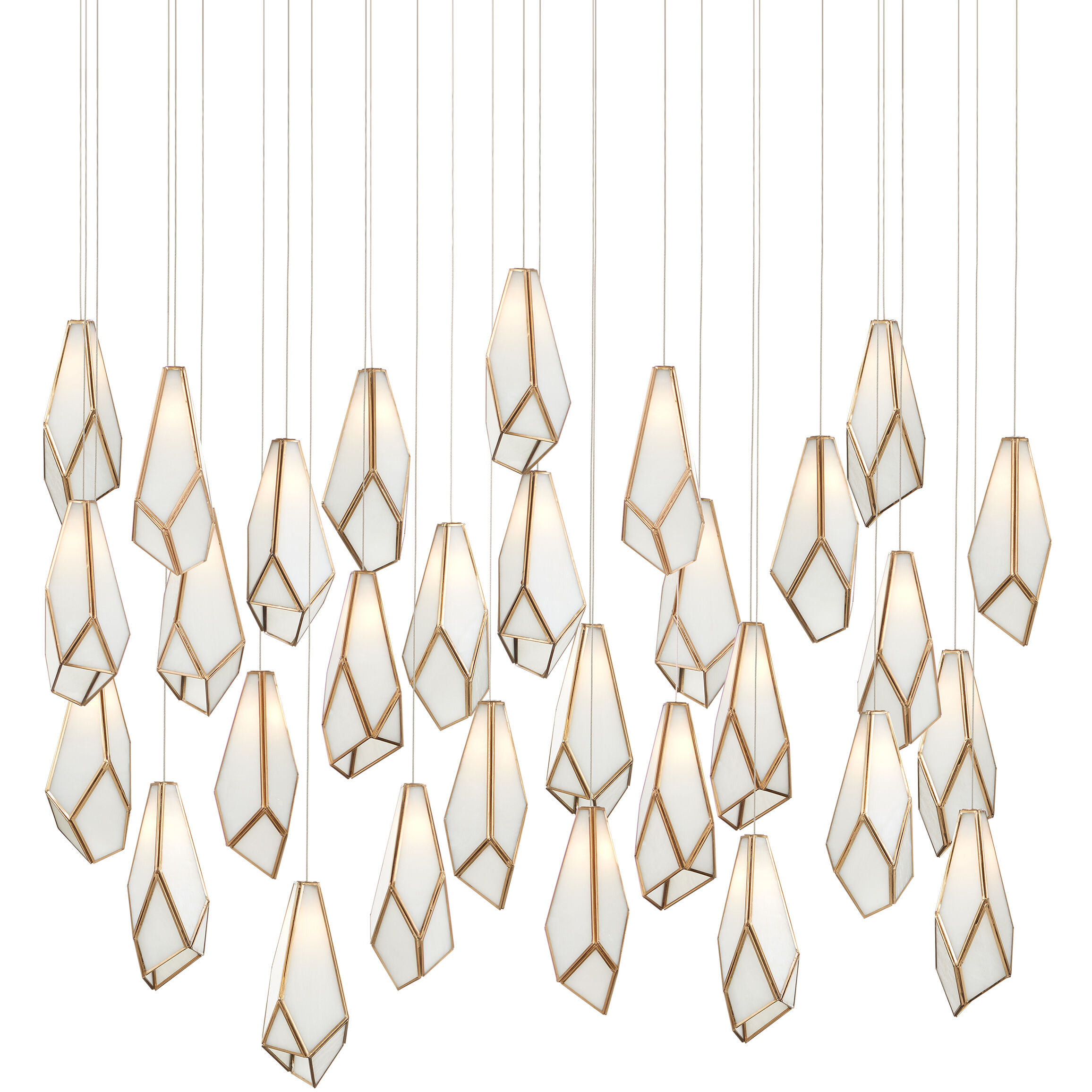 Glace 30 Light 54 inch White and Antique Brass with Silver Multi-Drop Pendant Ceiling Light