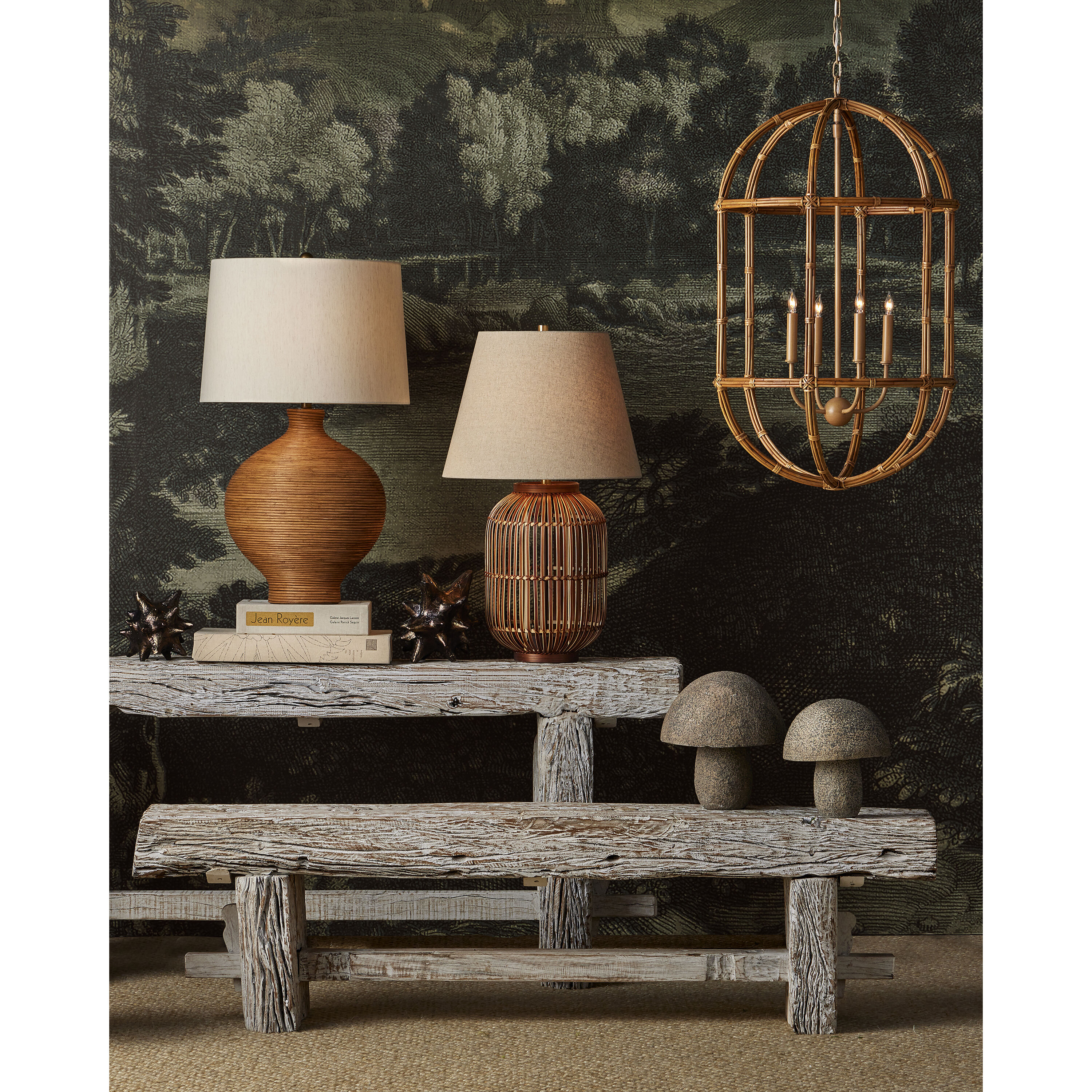 Charrette 4 Light 21.25 inch Natural/Saddle Tan Lantern Chandelier Ceiling Light