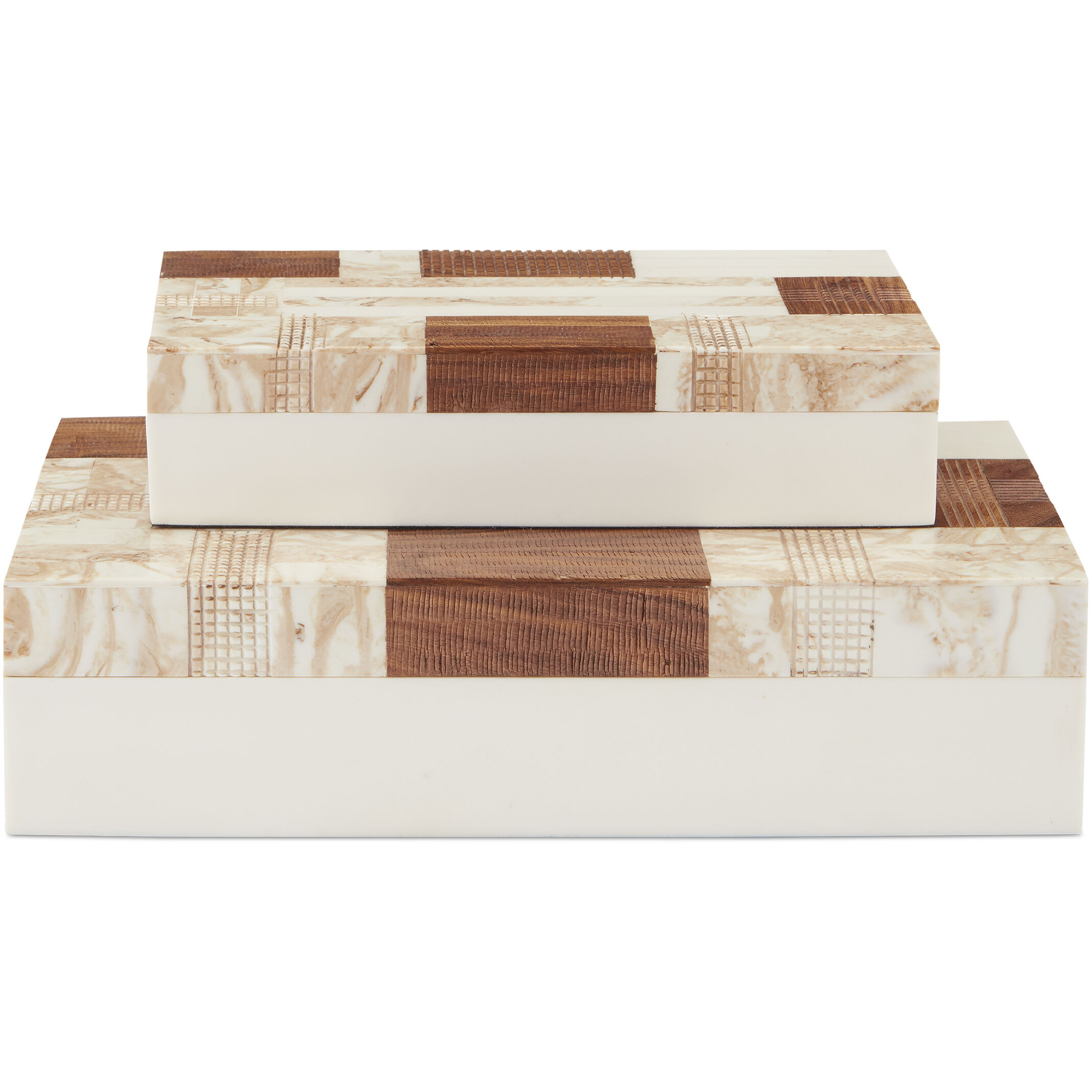 1940s 12 inch Beige/Brown/Ivory/Natural Boxes, Set of 2