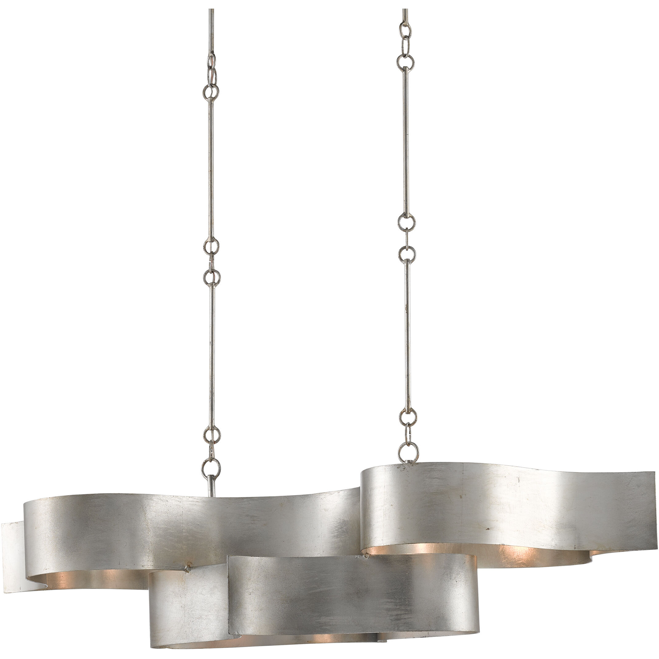 Grand Lotus 6 Light 50.5 inch Contemporary Silver Leaf Chandelier Ceiling Light, Oval