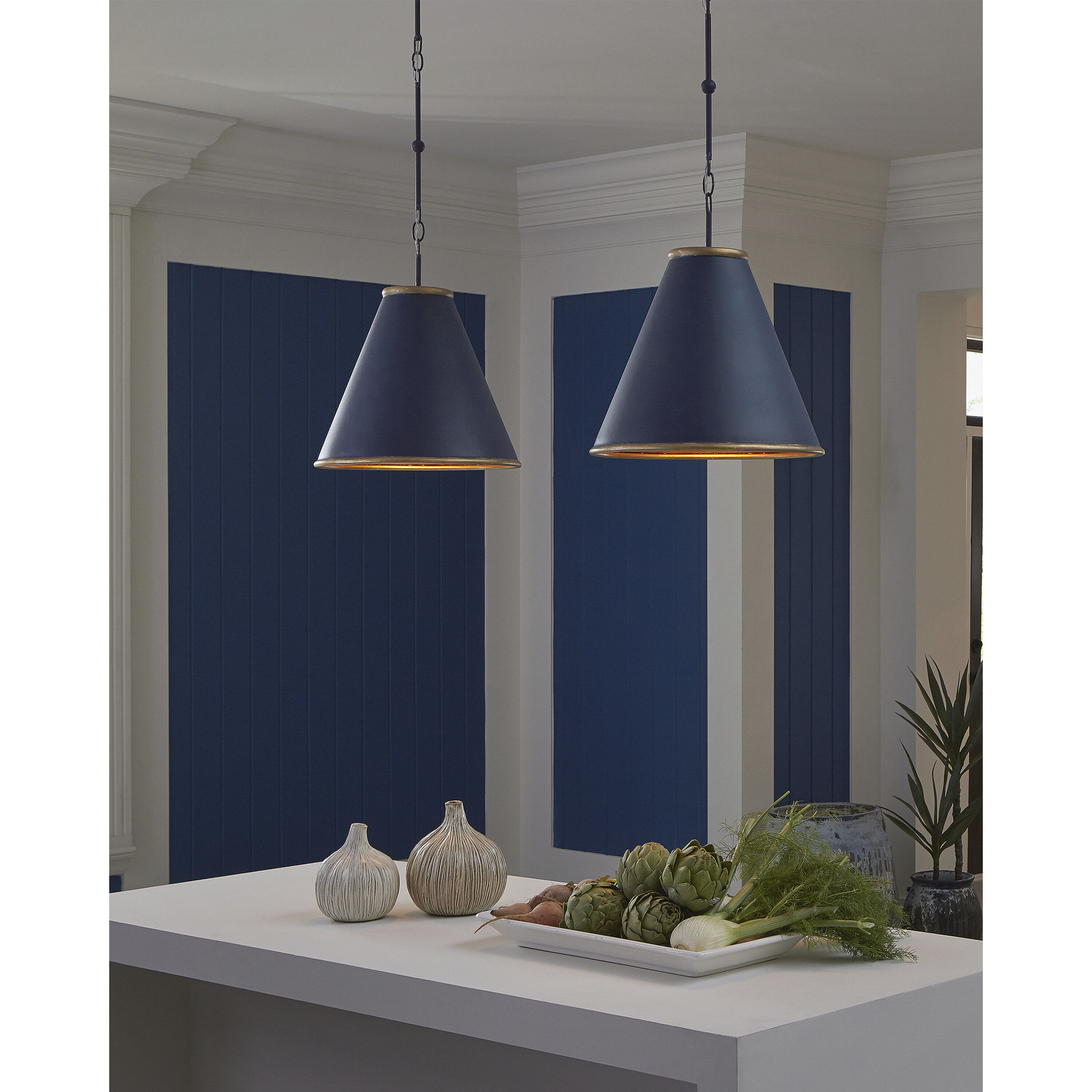 Pierrepont 1 Light 22 inch Hiroshi Dark Blue and Contemporary Gold Leaf Pendant Ceiling Light, Large