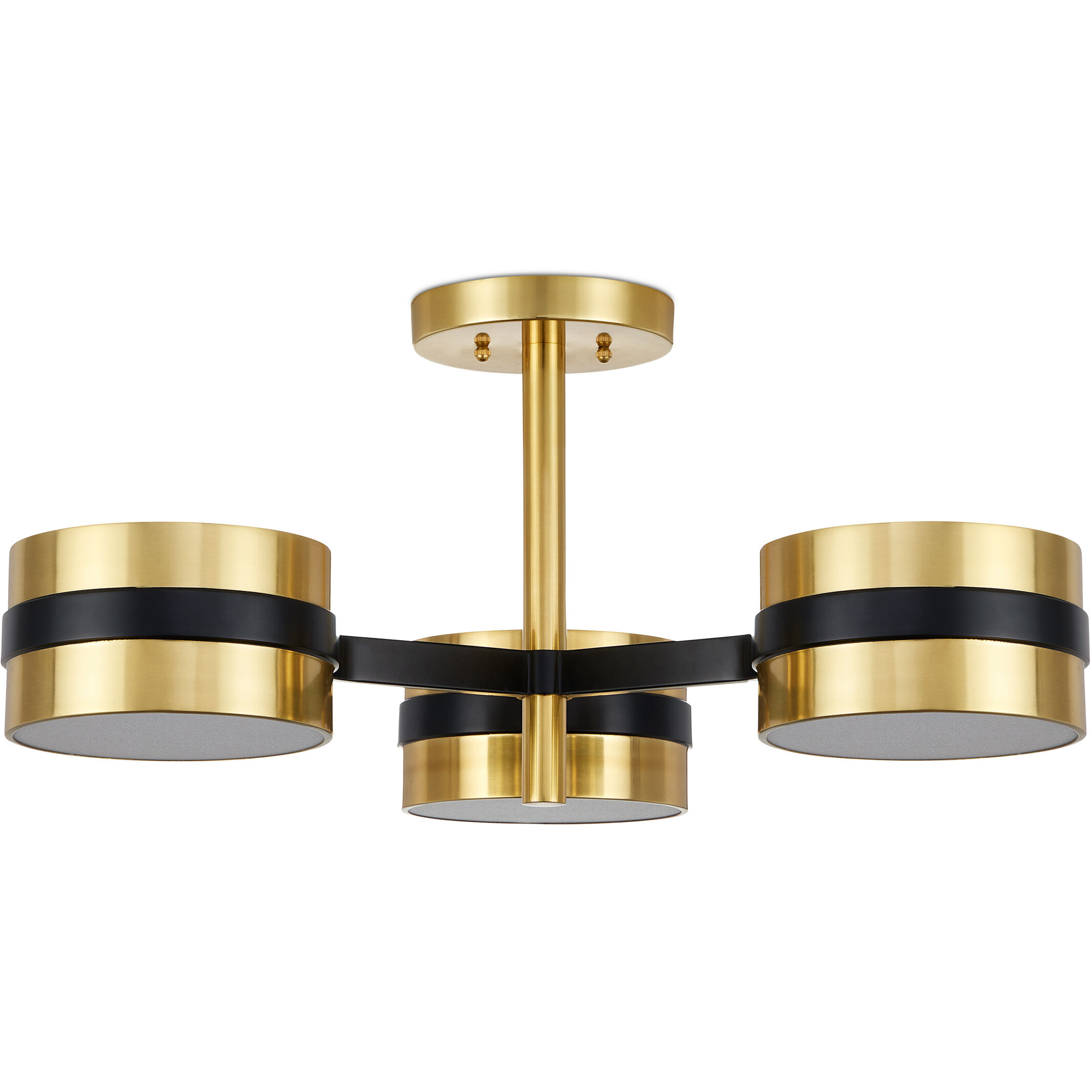 Heybrook 3 Light 26 inch Polished Brass/Black/White Semi-Flush Mount Ceiling Light