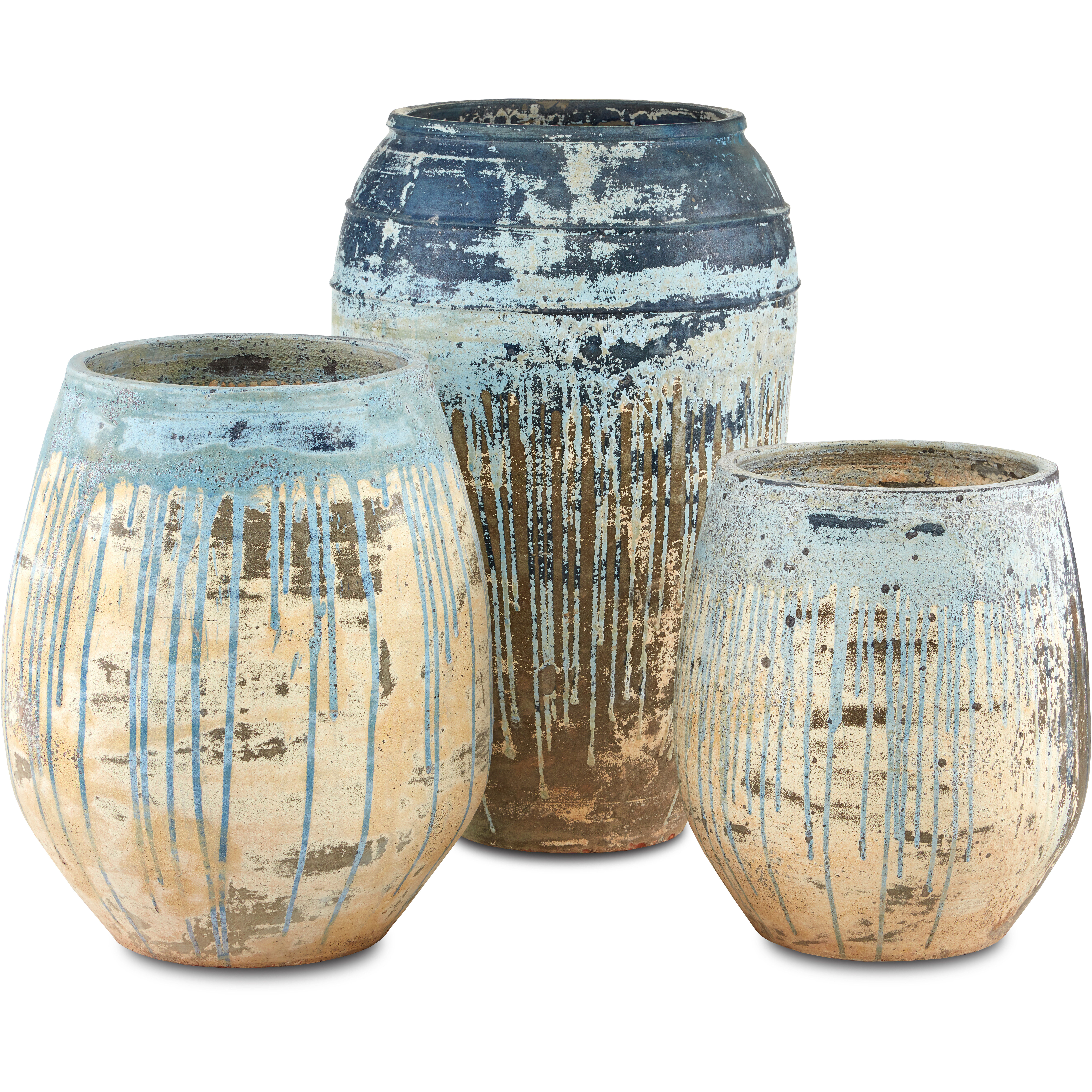 Sicilia Greenish/Milky White/Blue Drip Planter, Medium