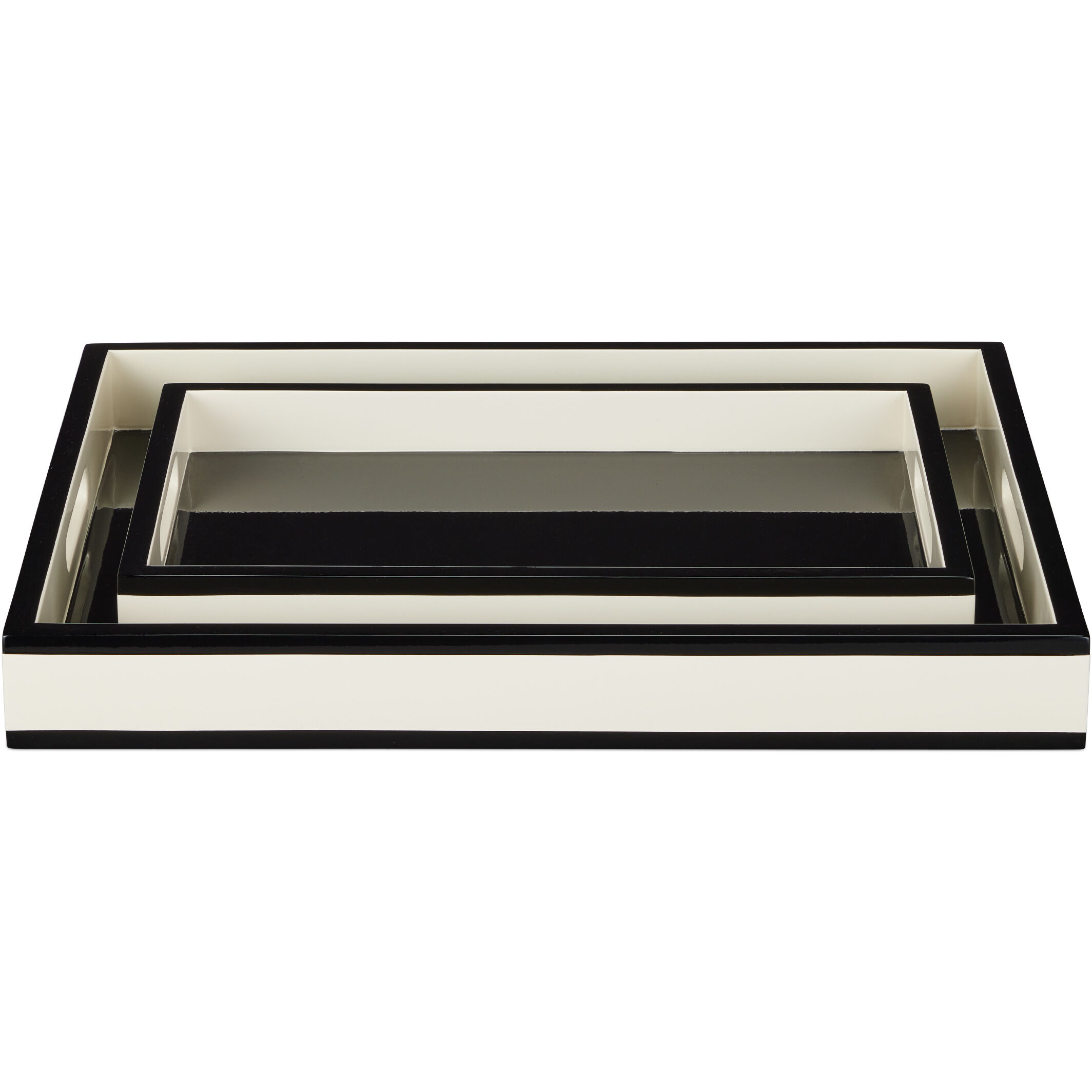 Ivory Lacquer Ivory/Black Trays, Set of 2