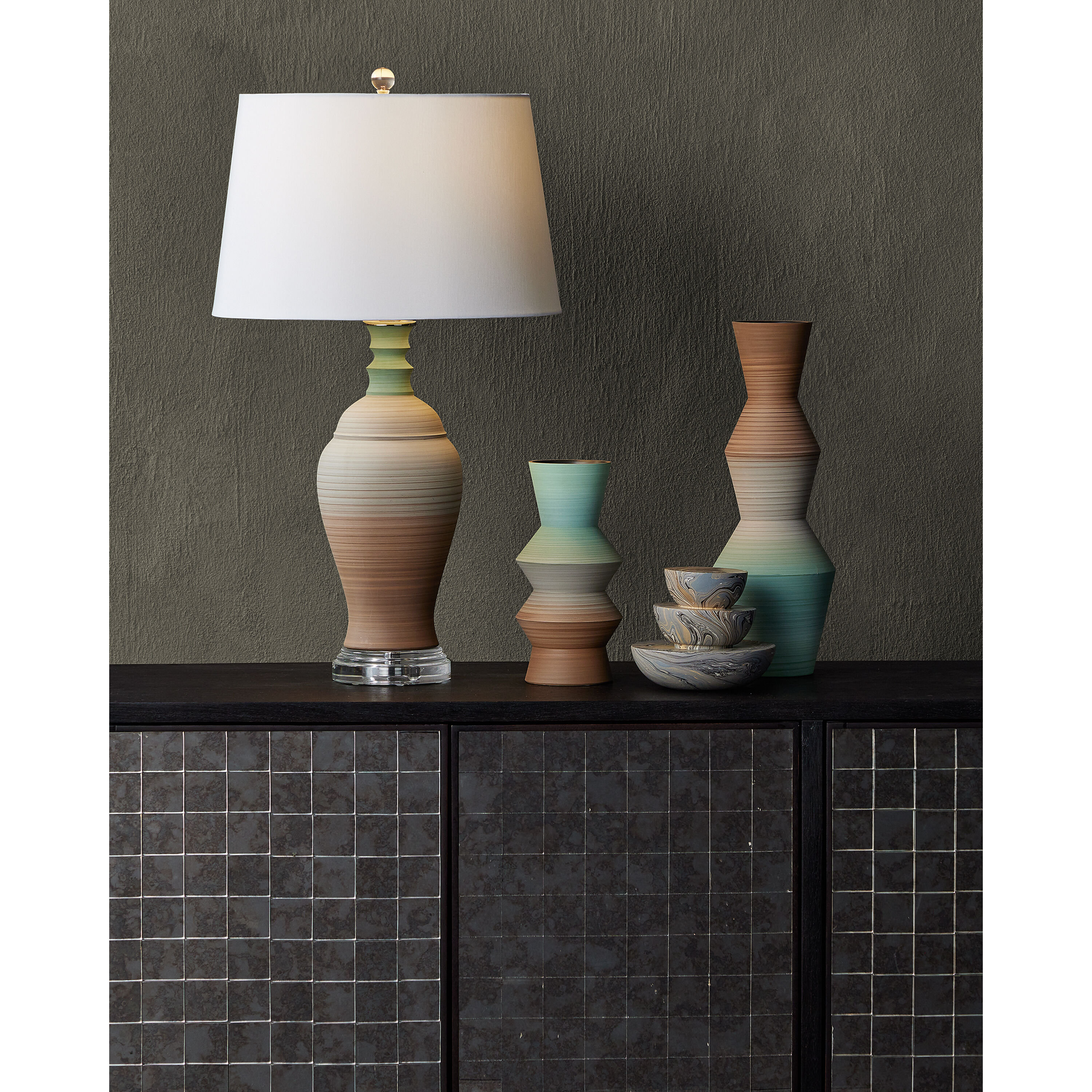 Happy 80's 30.25 inch 150.00 watt Brown/Light Blue/Clear Table Lamp Portable Light