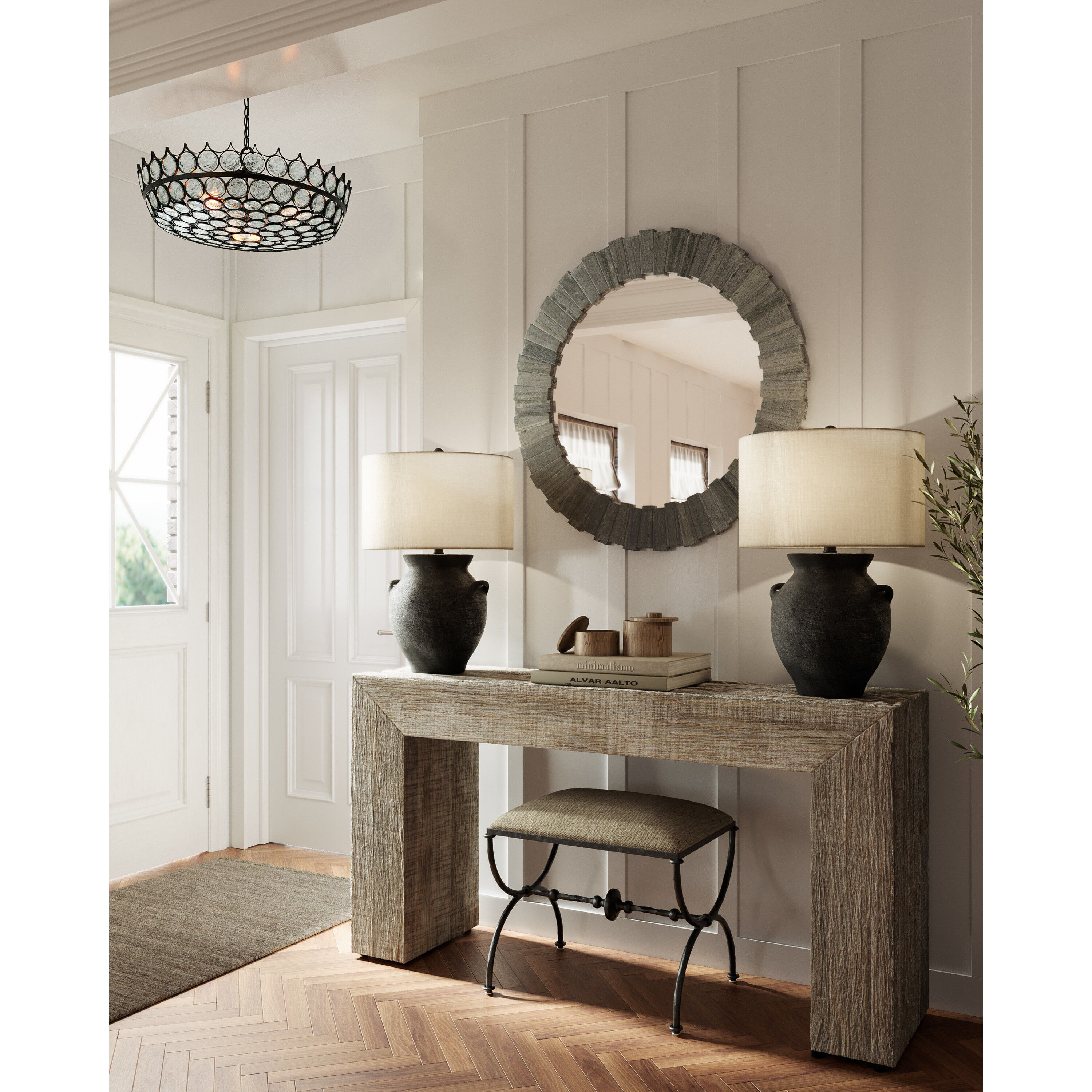 Augustus 6 Light 25.75 inch Satin Black and Clear Chandelier Ceiling Light, Small, Bunny Williams Collection