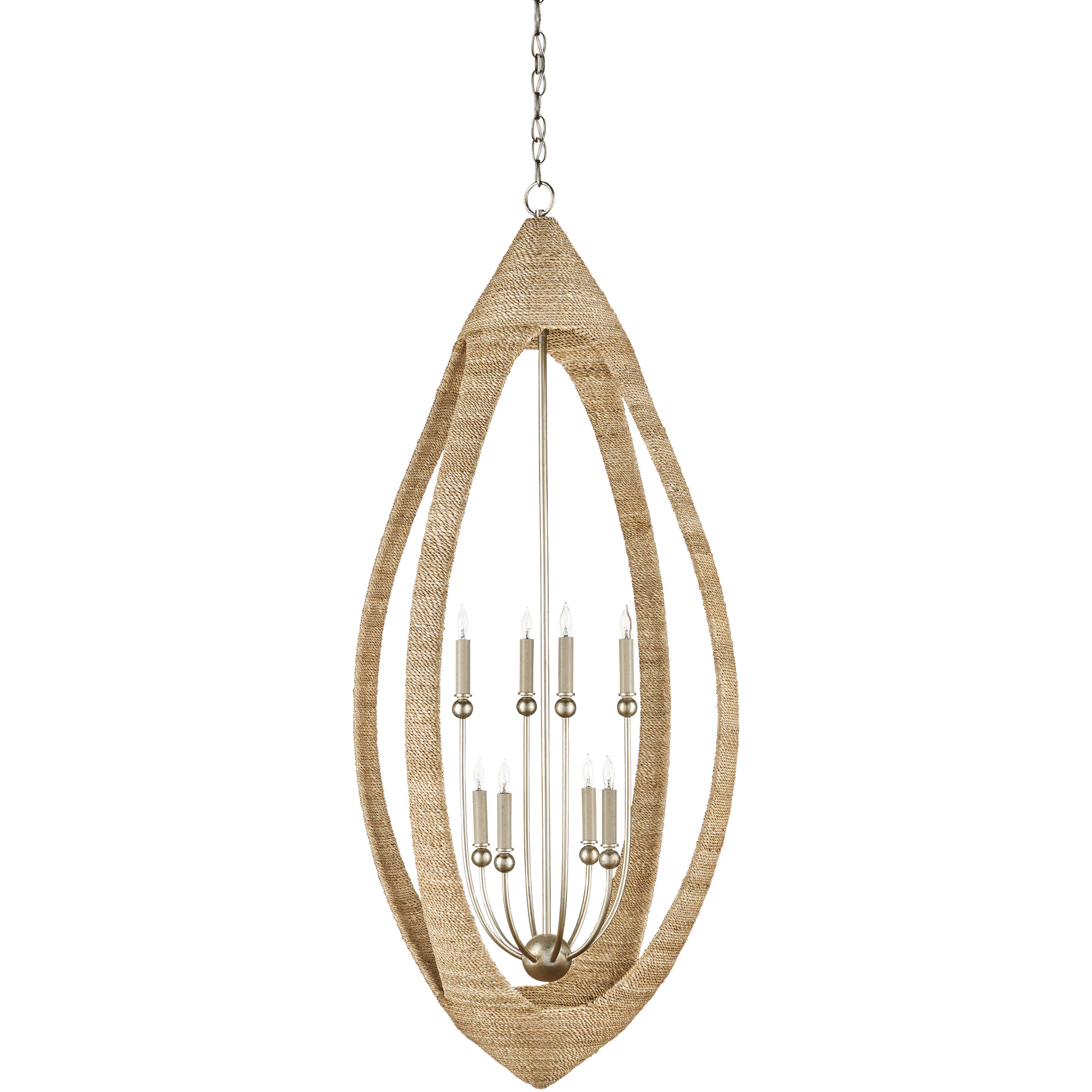 Menorca 8 Light 25 inch Contemporary Silver Leaf/Smokewood/Natural Rope Chandelier Ceiling Light, Large