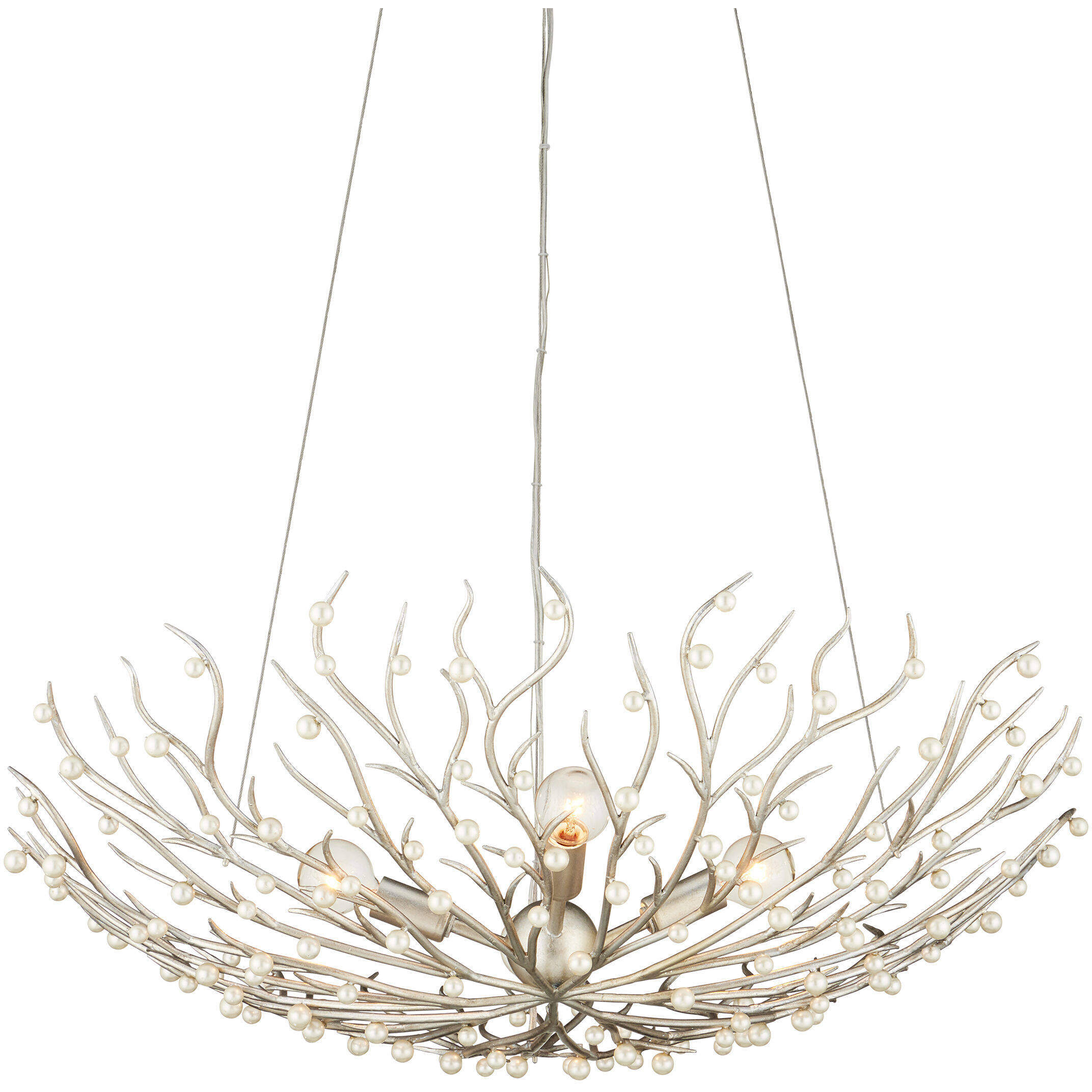Shinju 4 Light 28.5 inch Natural/Contemporary Silver Leaf Bowl Chandelier Ceiling Light