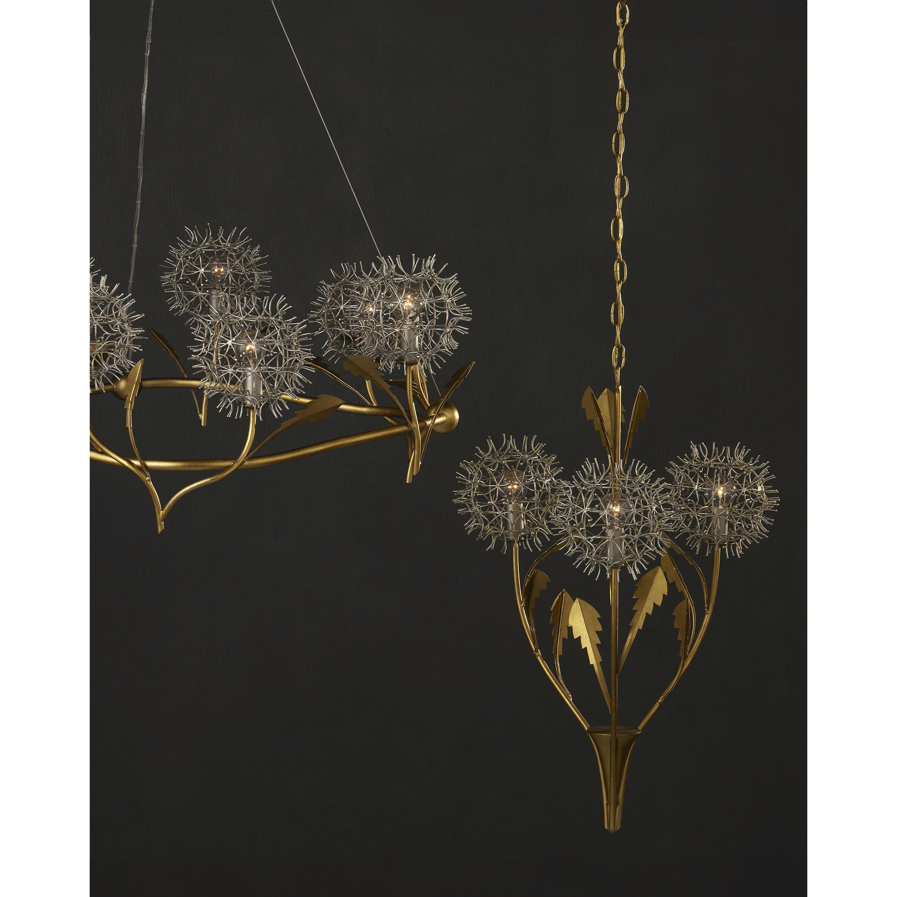 Dandelion 9 Light 38.5 inch Silver and Contemporary Gold Leaf Chandelier Ceiling Light