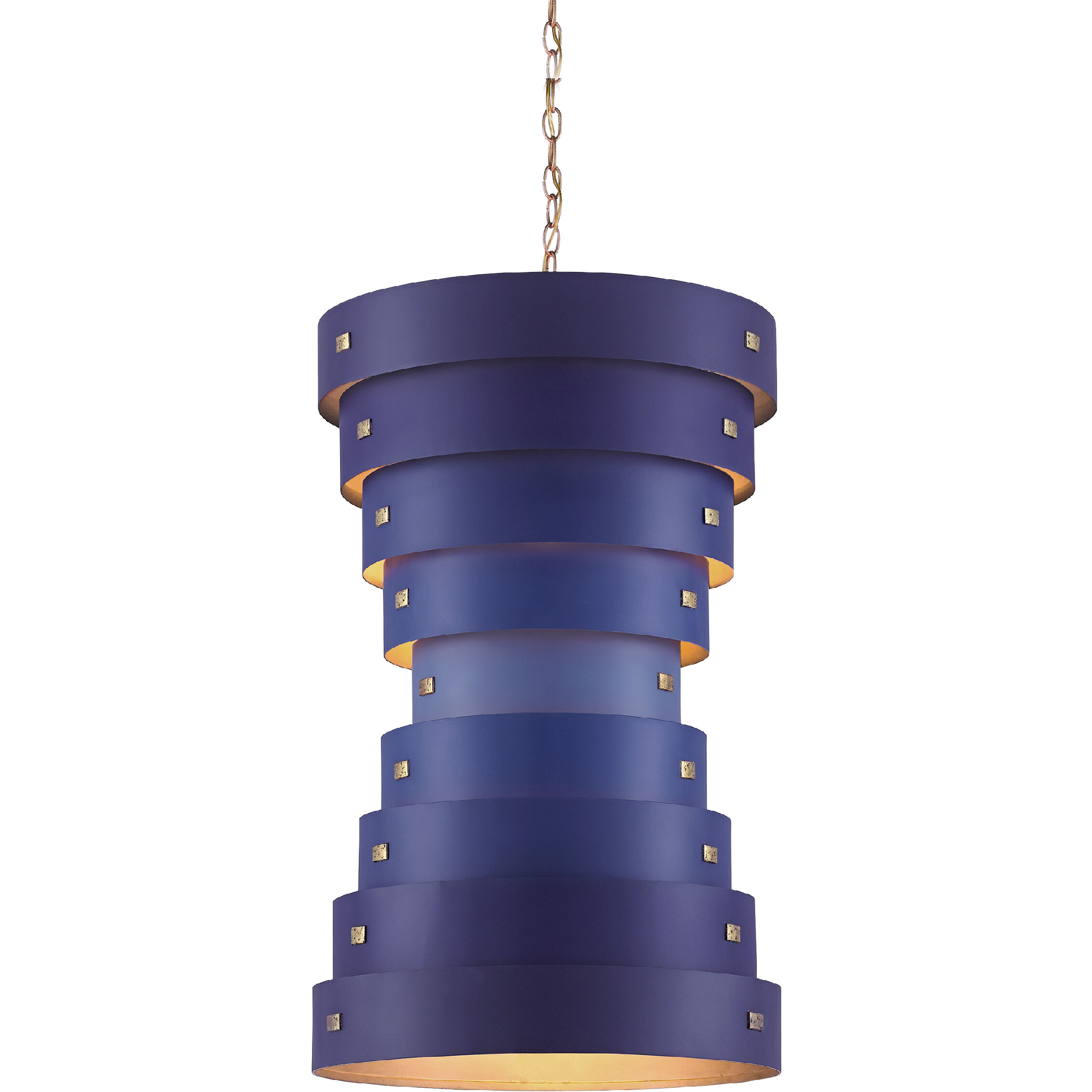 Graduation 6 Light 20 inch Blue/Contemporary Gold Leaf/New Gold Leaf Chandelier Ceiling Light, Small, Hiroshi Koshitaka Collection