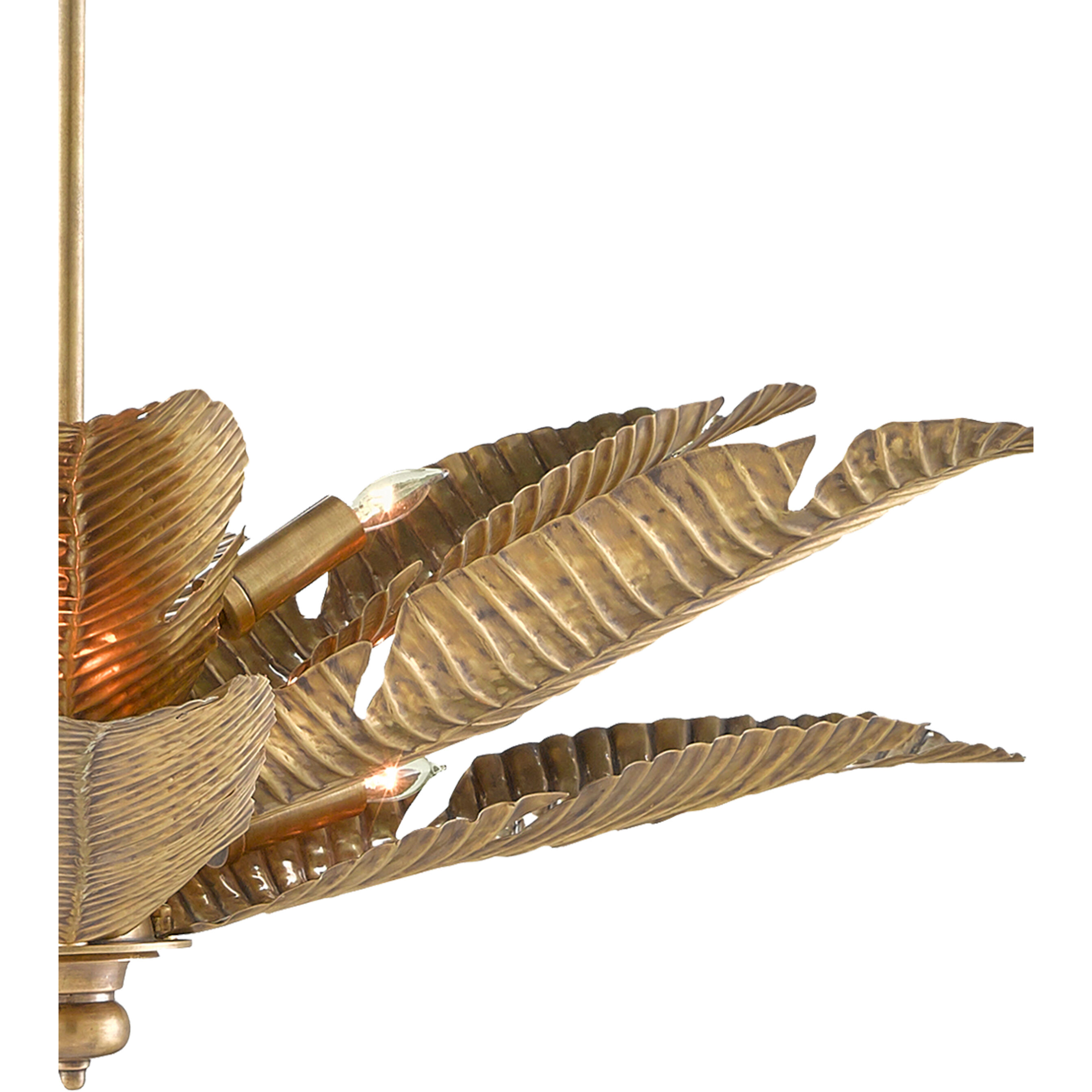 Tropical 6 Light 34 inch Vintage Brass Semi-Flush Mount Ceiling Light