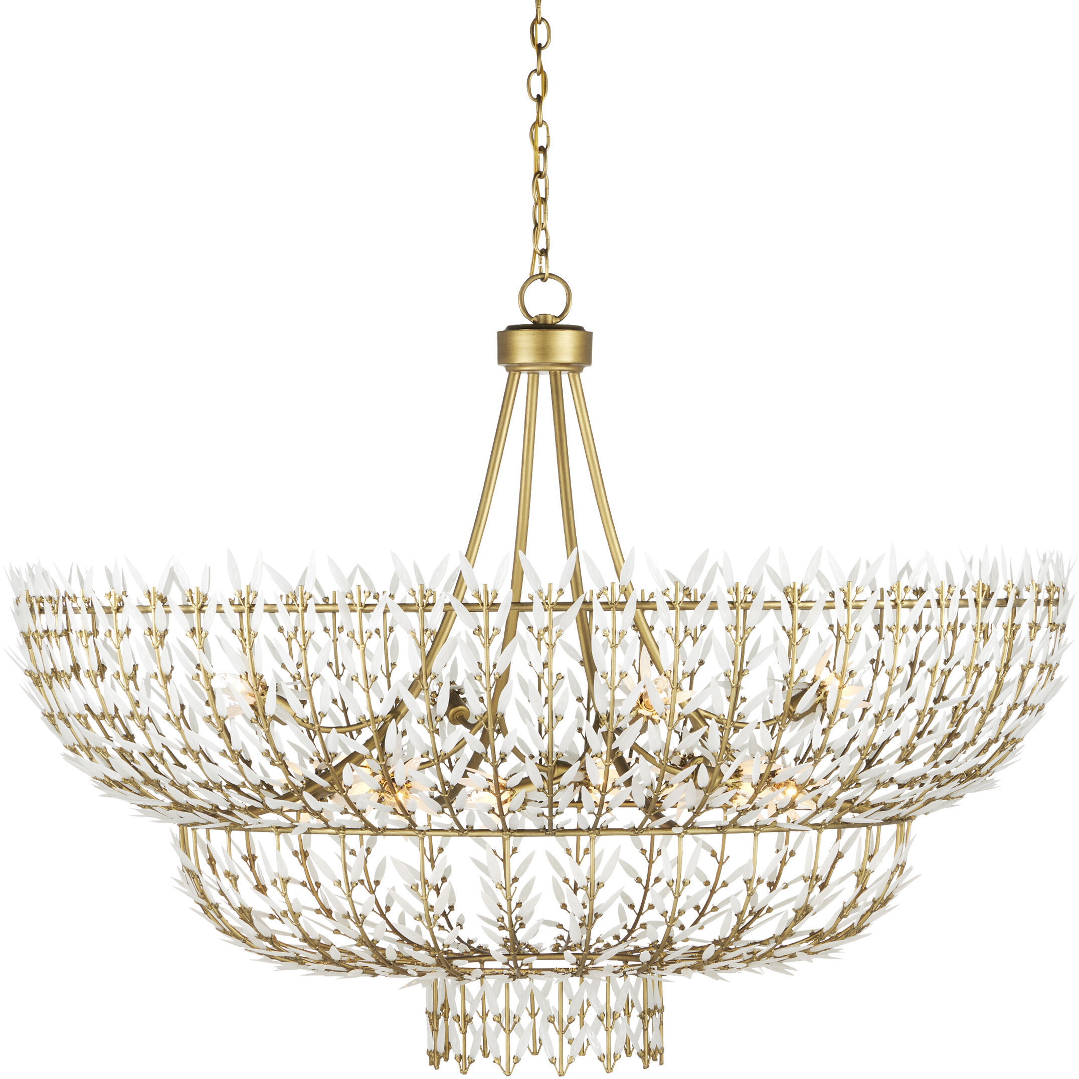 Magnum Opus 12 Light 56 inch Brass and White Chandelier Ceiling Light, Large