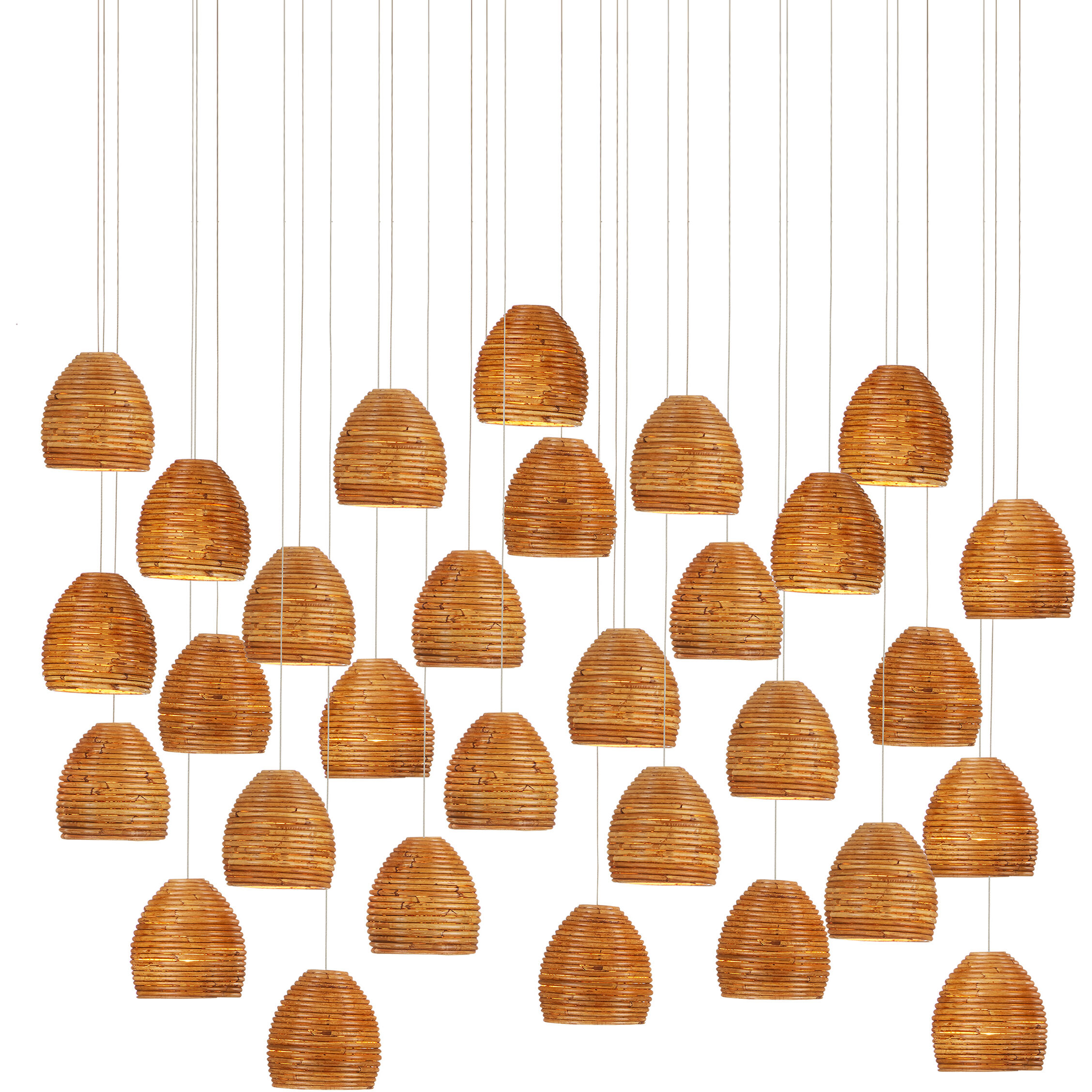 Beehive 30 Light 54 inch Natural Rattan and Silver Multi-Drop Pendant Ceiling Light