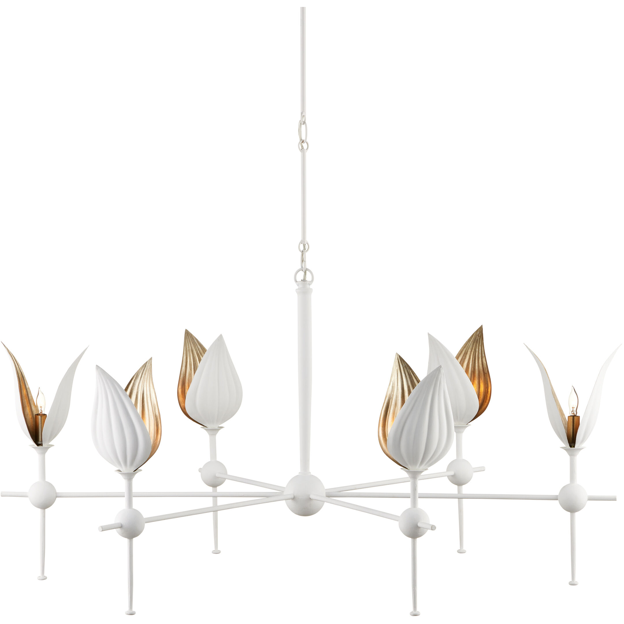 Peace Lily 6 Light 47 inch Gesso White/Silver Leaf Chandelier Ceiling Light