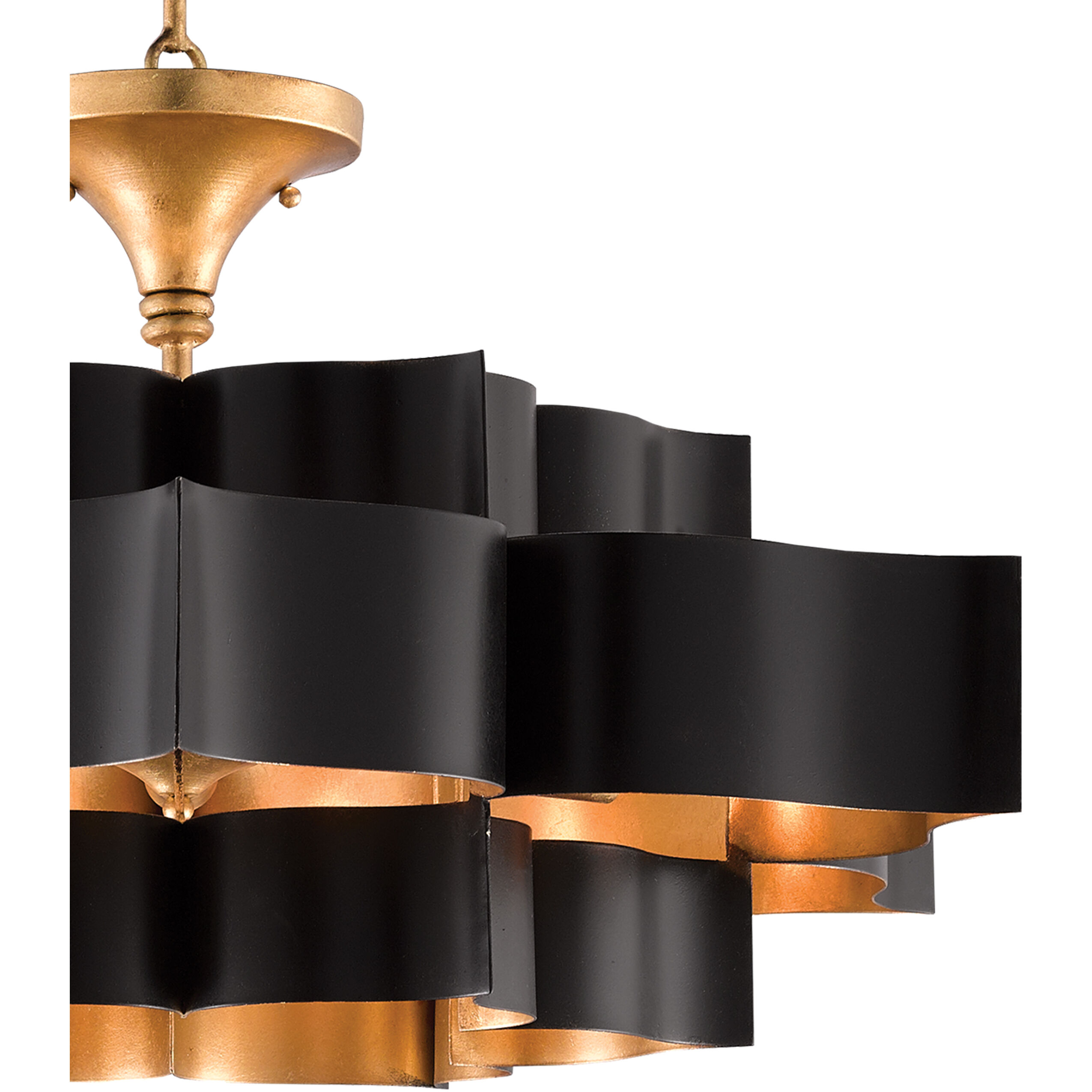 Grand Lotus 6 Light 30 inch Satin Black/Contemporary Gold Leaf Chandelier Ceiling Light, Large, Semi-Flush Convertible