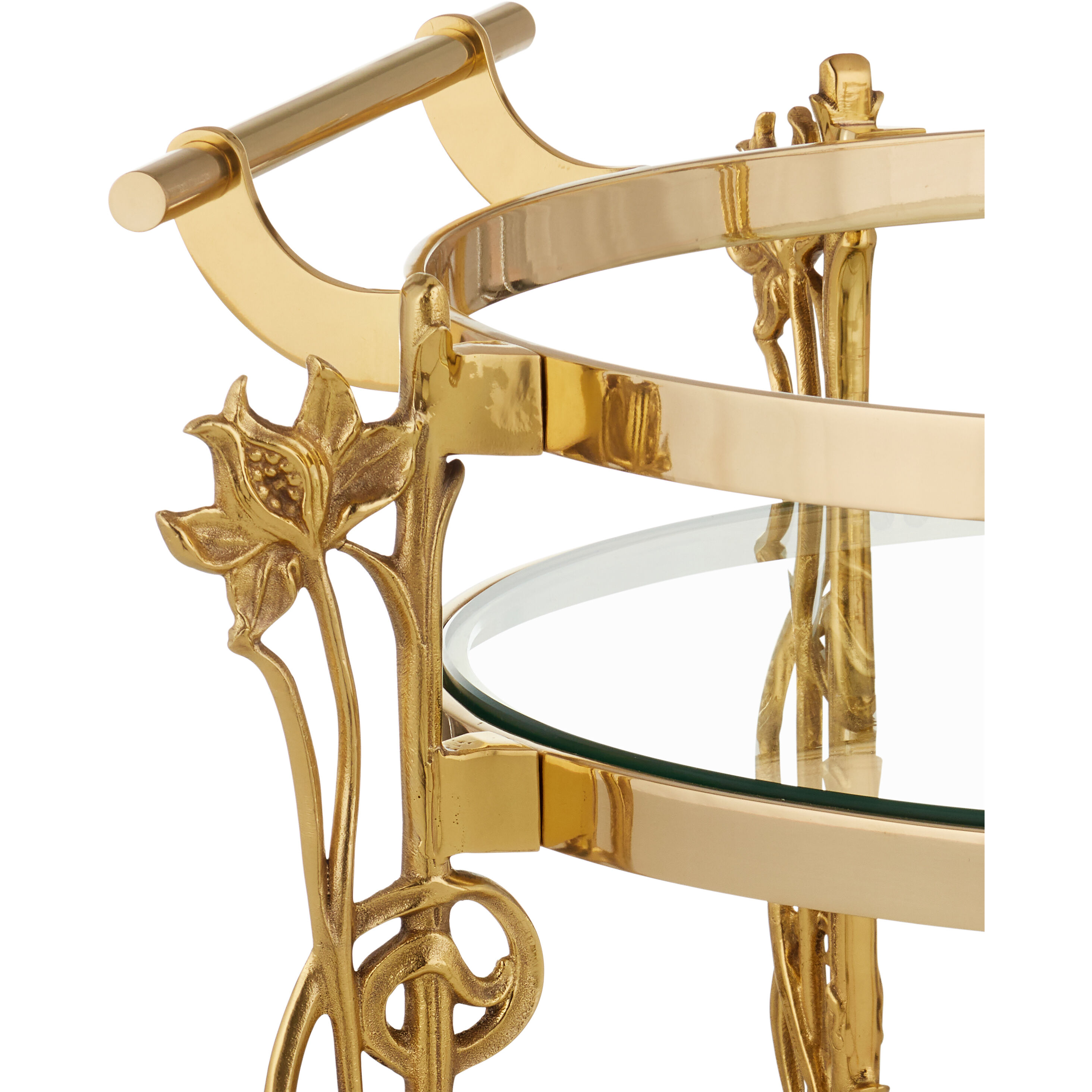 Fiore Polished Brass/Clear/Natural Bar Cart