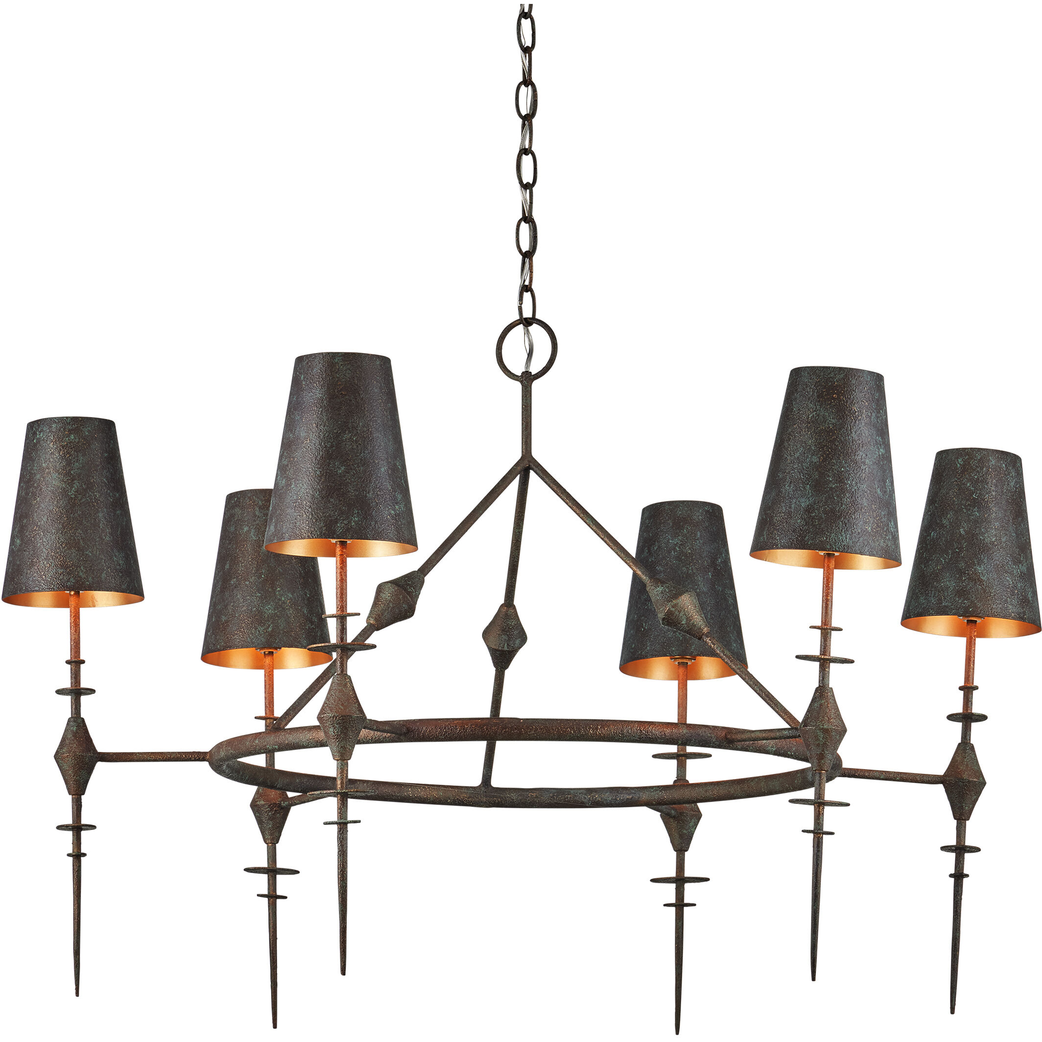 Anselm 6 Light 39.5 inch Verde Bronze/Contemporary Gold Chandelier Ceiling Light