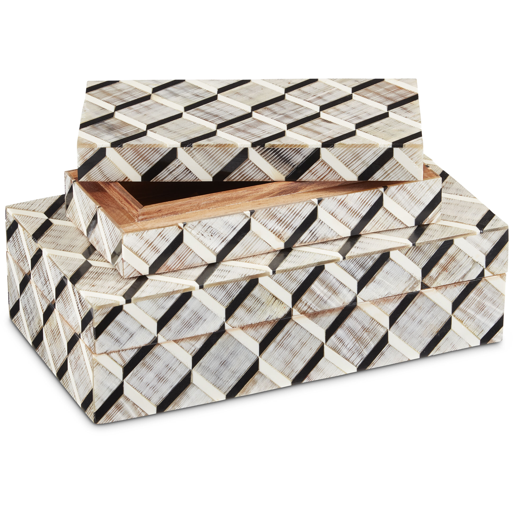 Derian 10.5 inch Black/White/Natural Boxes, Set of 2