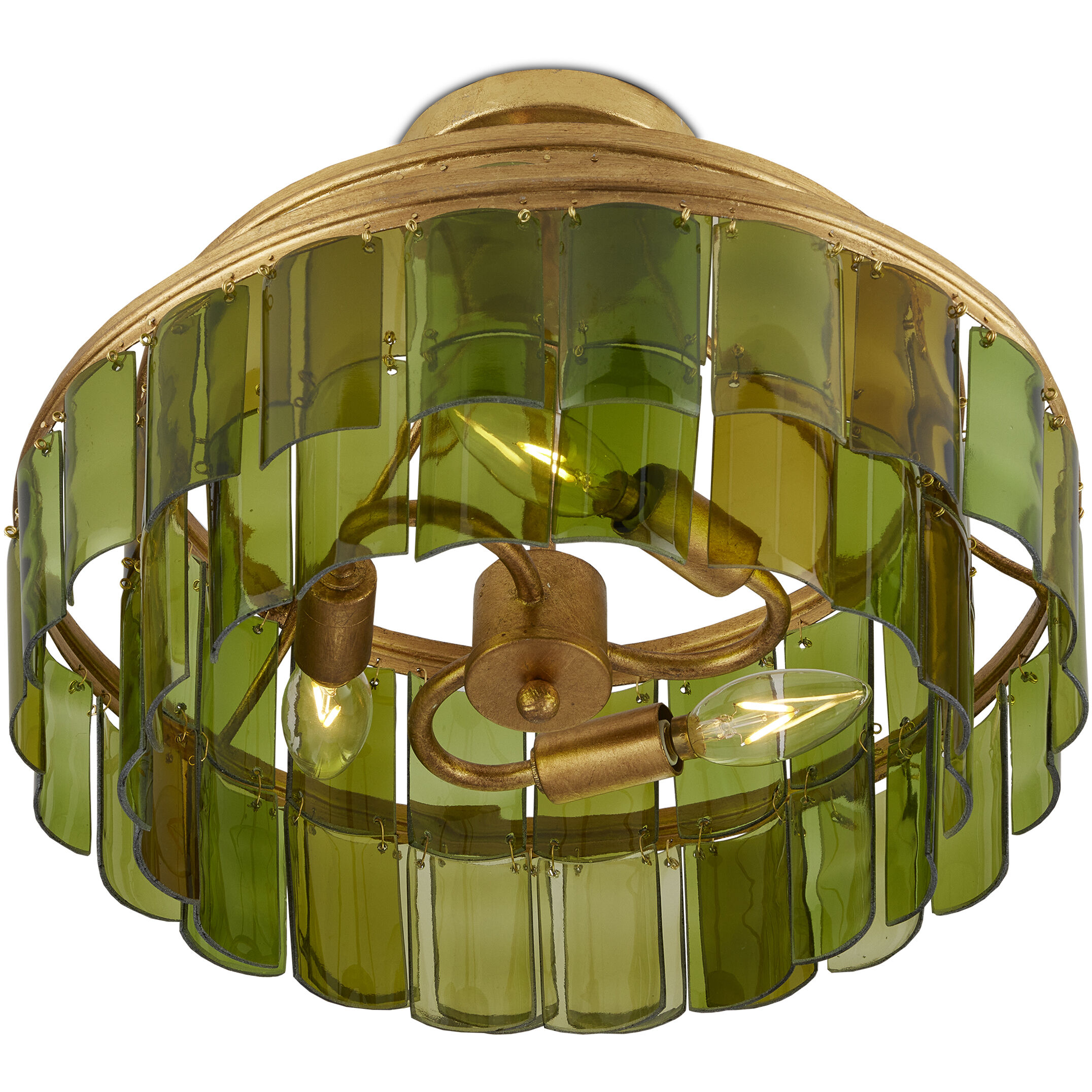 Vintner 3 Light 15.5 inch Contemporary Gold Leaf and Green Semi-Flush Mount Ceiling Light