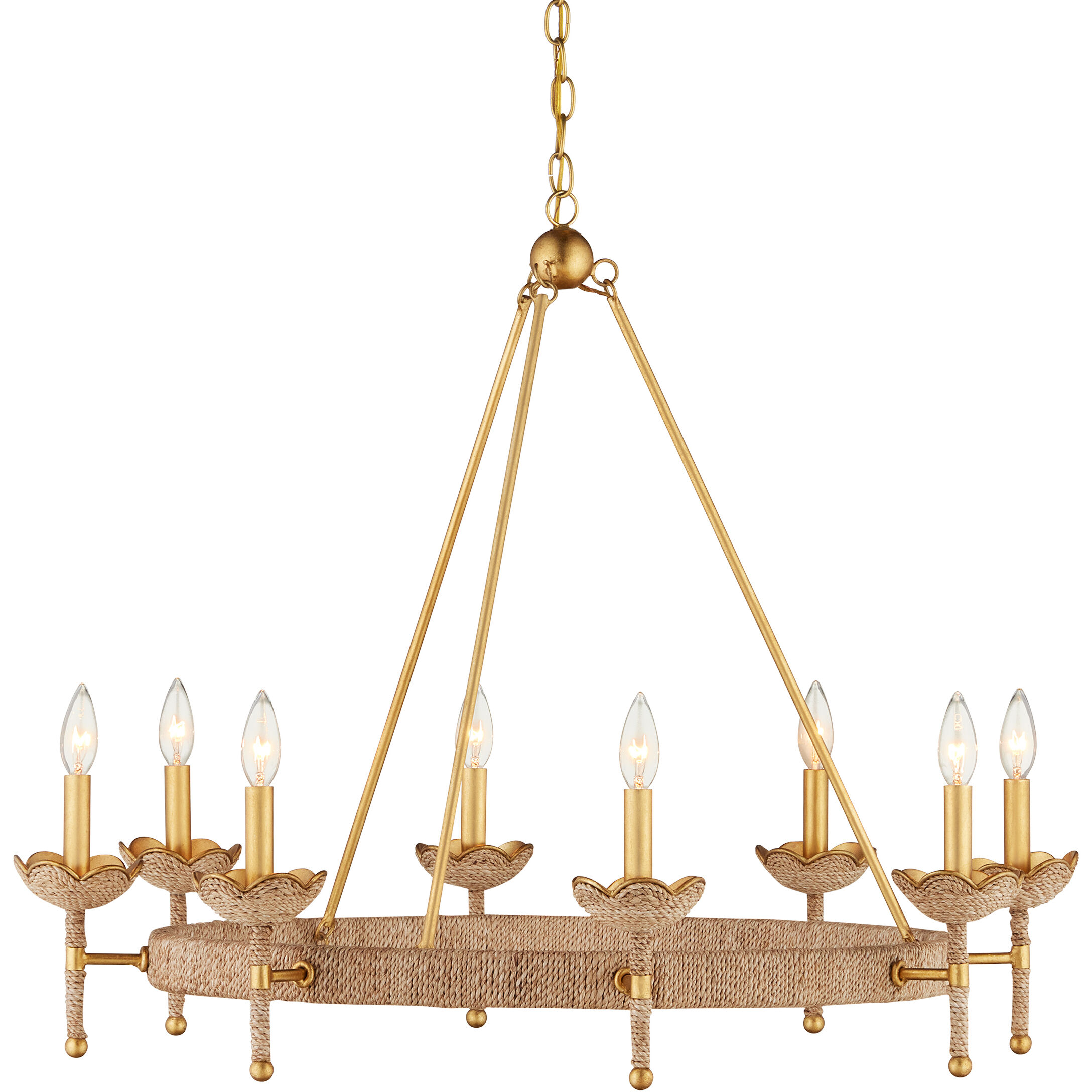 Vichy 8 Light 35.5 inch Natural/Contemporary Gold Leaf/Contemporary Gold Chandelier Ceiling Light, Suzanne Duin Collection