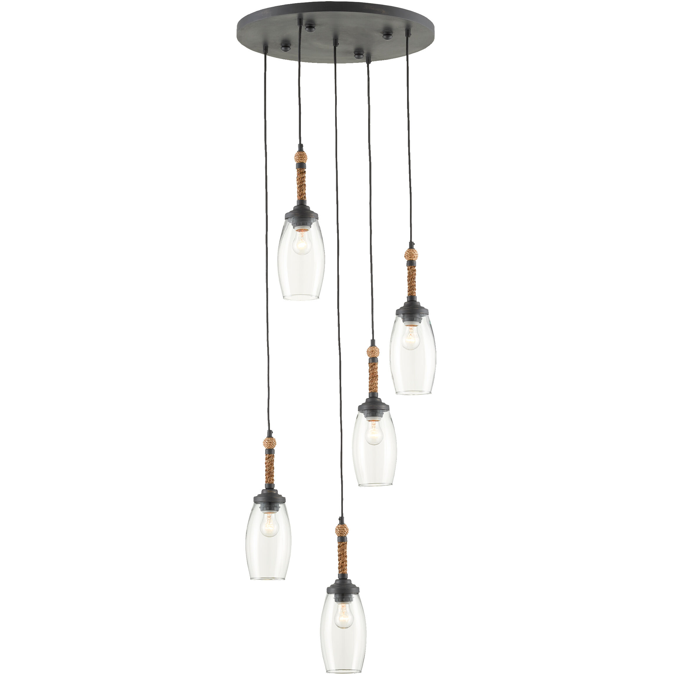 Hightider 5 Light 21 inch French Black/Natural Rope Multi-Pendant Ceiling Light