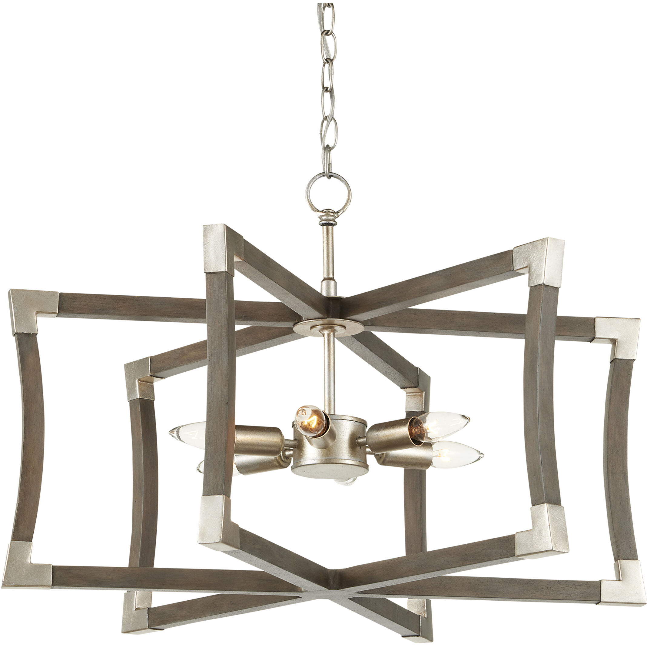 Bastian 6 Light 27 inch Chateau Gray and Contemporary Silver Leaf Lantern Chandelier Ceiling Light, Small