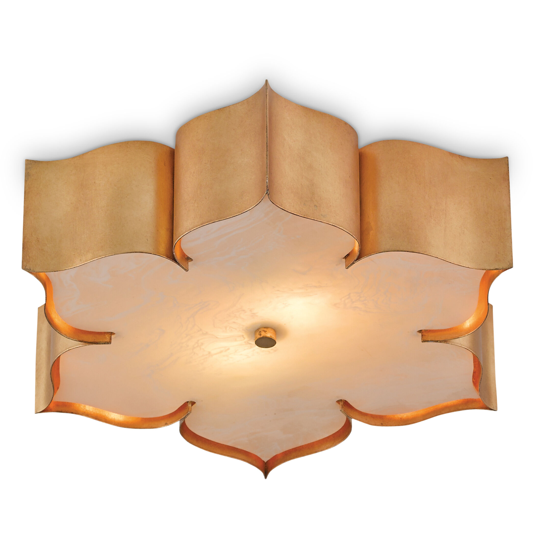 Grand Lotus 2 Light 19 inch Antique Gold Leaf Flush Mount Ceiling Light