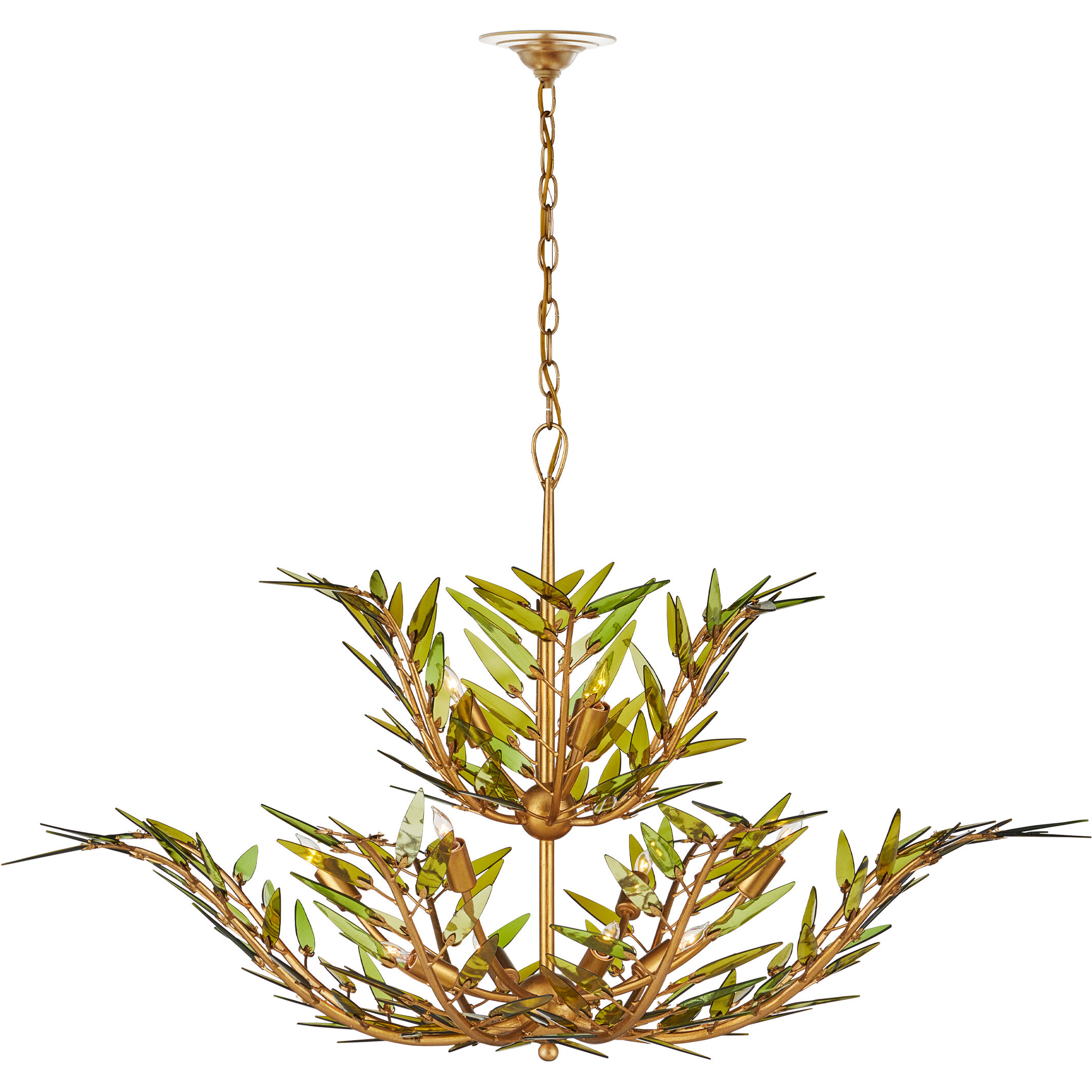 Babylon 11 Light 47 inch Green/Contemporary Gold Leaf/Contemporary Gold Two-Tier Chandelier Ceiling Light
