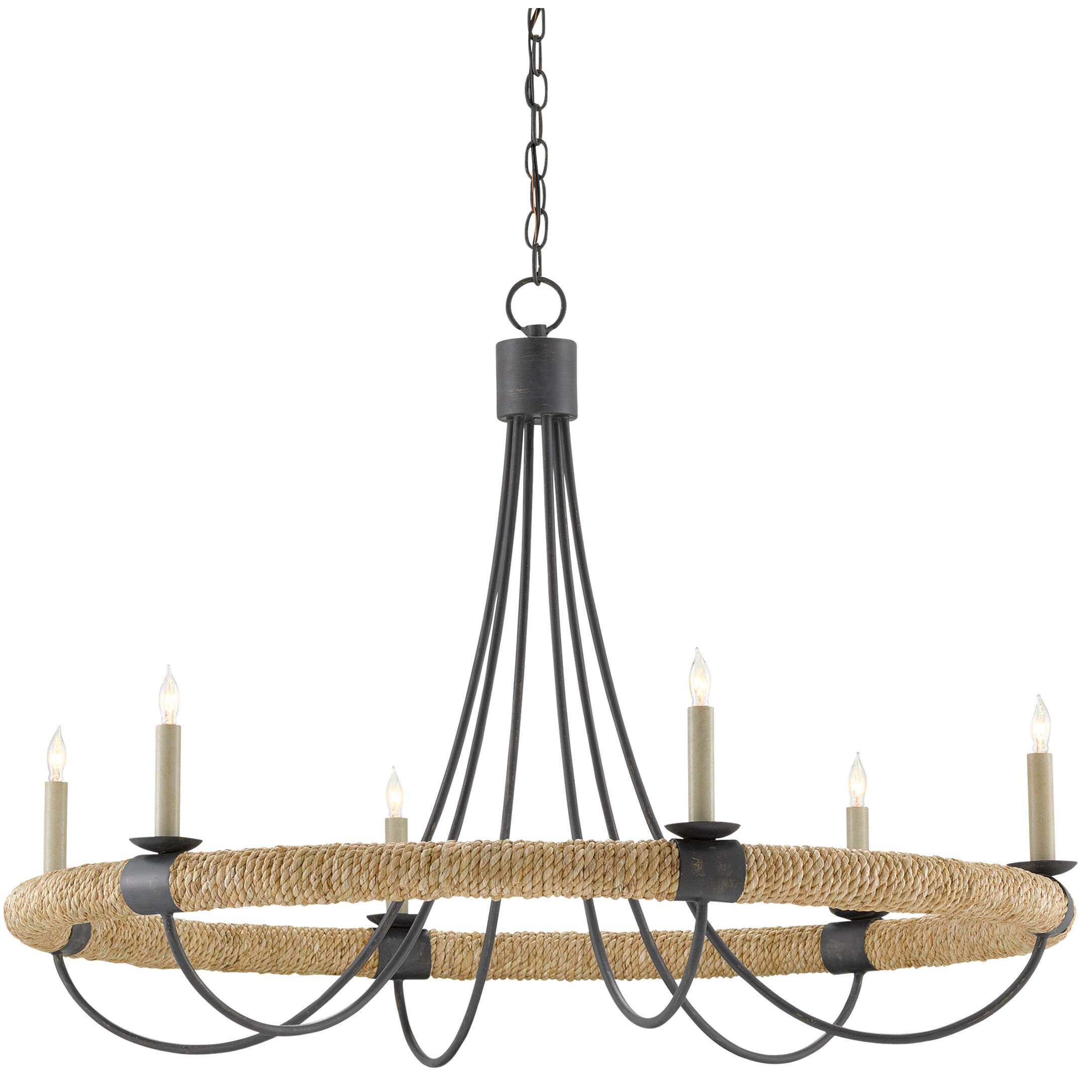 Shipwright 6 Light 38.5 inch French Black/Smokewood/Natural Abaca Rope Chandelier Ceiling Light
