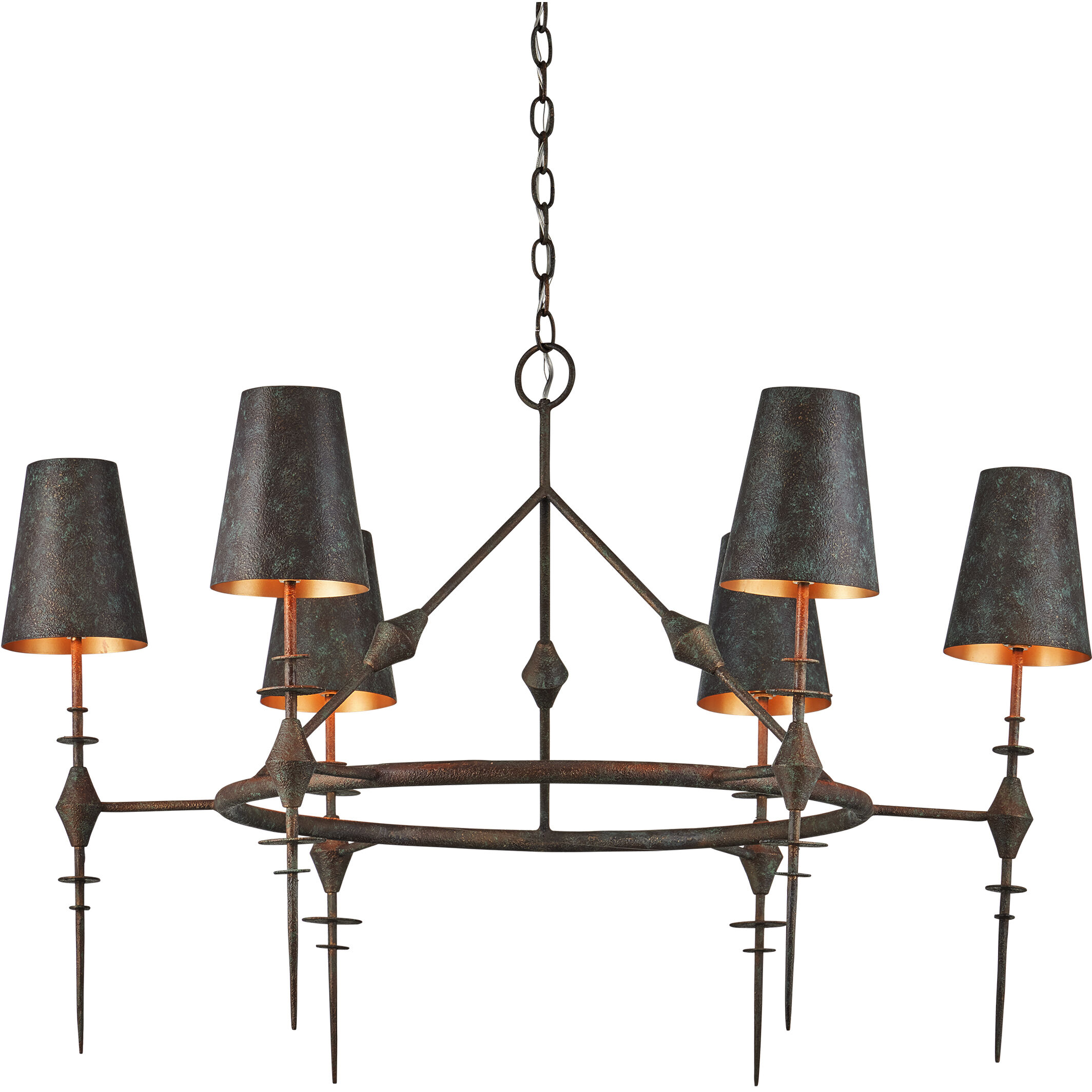 Anselm 6 Light 39.5 inch Verde Bronze/Contemporary Gold Chandelier Ceiling Light