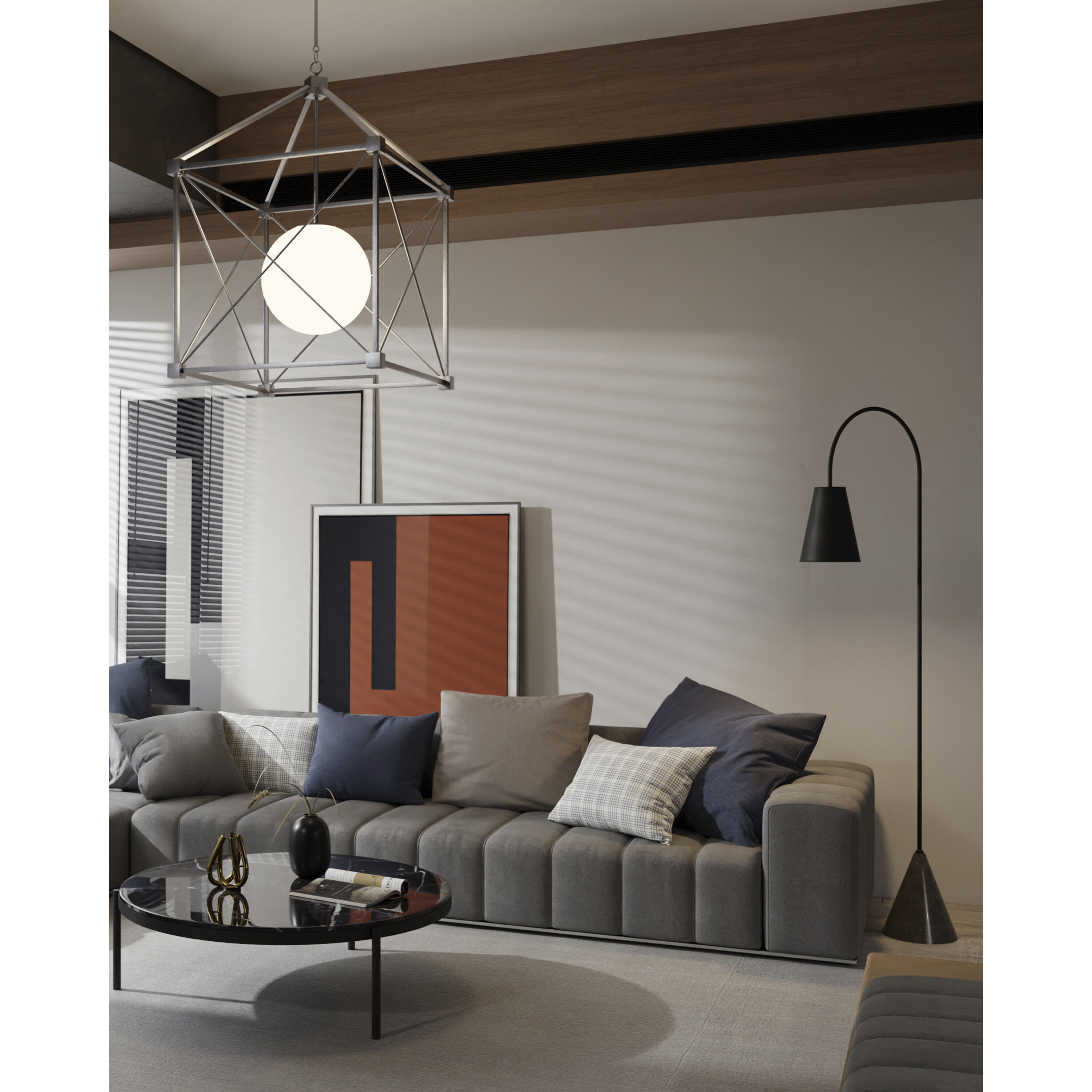 Lotz 65 inch 60 watt Black Iron/Silver Leaf/Polished Concrete Floor Lamp Portable Light