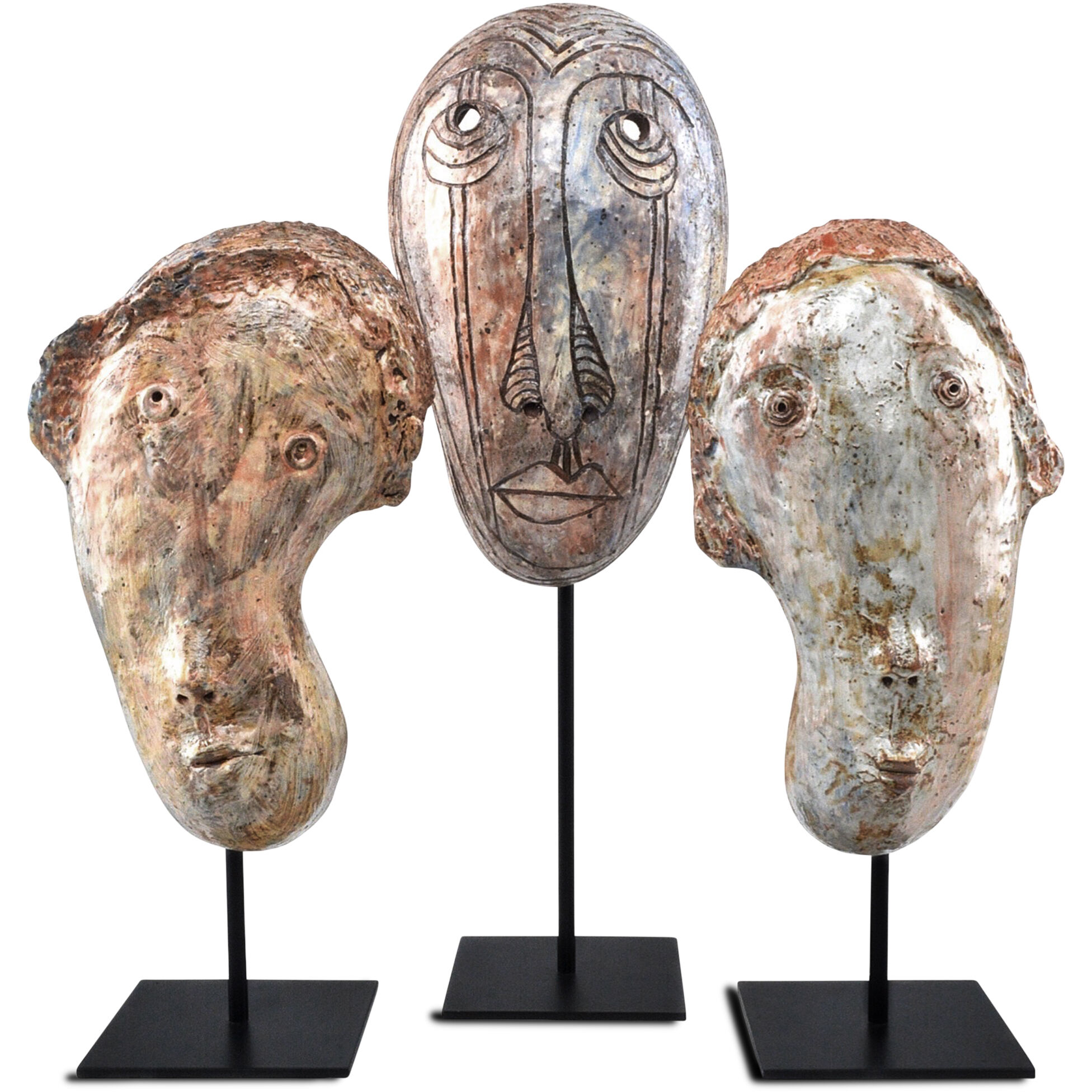 Glazed Masks 20 X 7.5 inch Sculptures, Set of 3