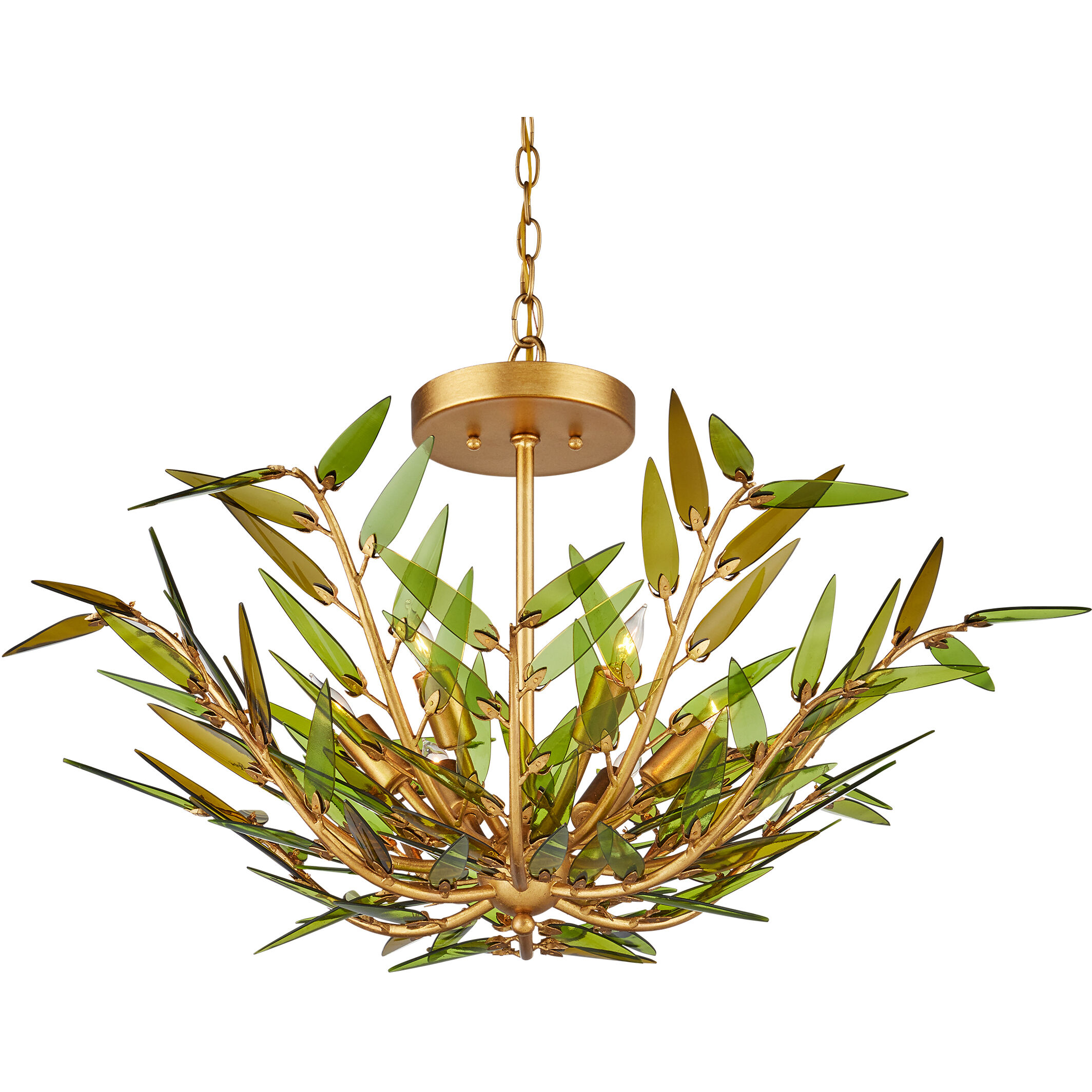 Babylon 6 Light 30.5 inch Green/Contemporary Gold Leaf/Contemporary Gold Pendant Ceiling Light