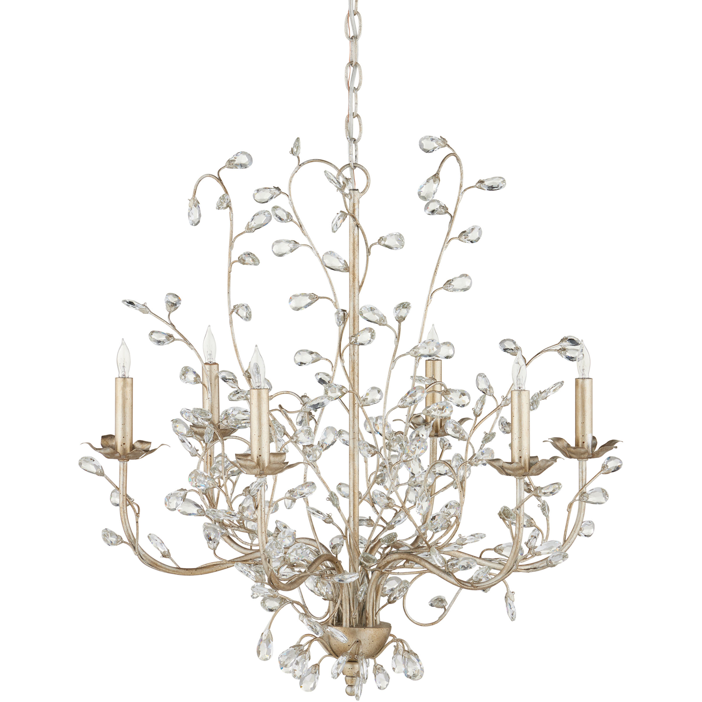 Crystal Bud 6 Light 28 inch Silver Granello Chandelier Ceiling Light, Medium