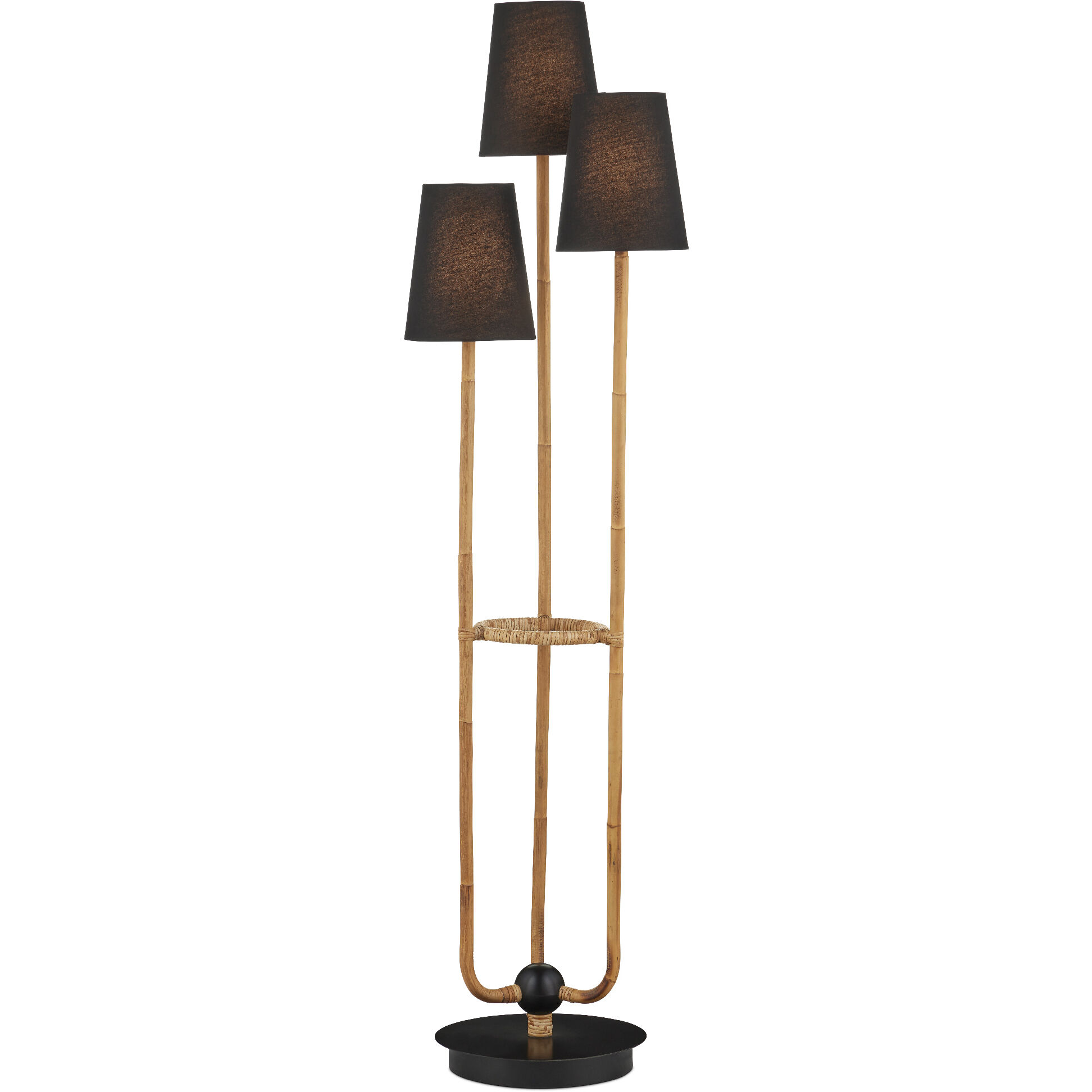 Triptych 70.5 inch 40 watt Natural Rattan/Satin Black Floor Lamp Portable Light