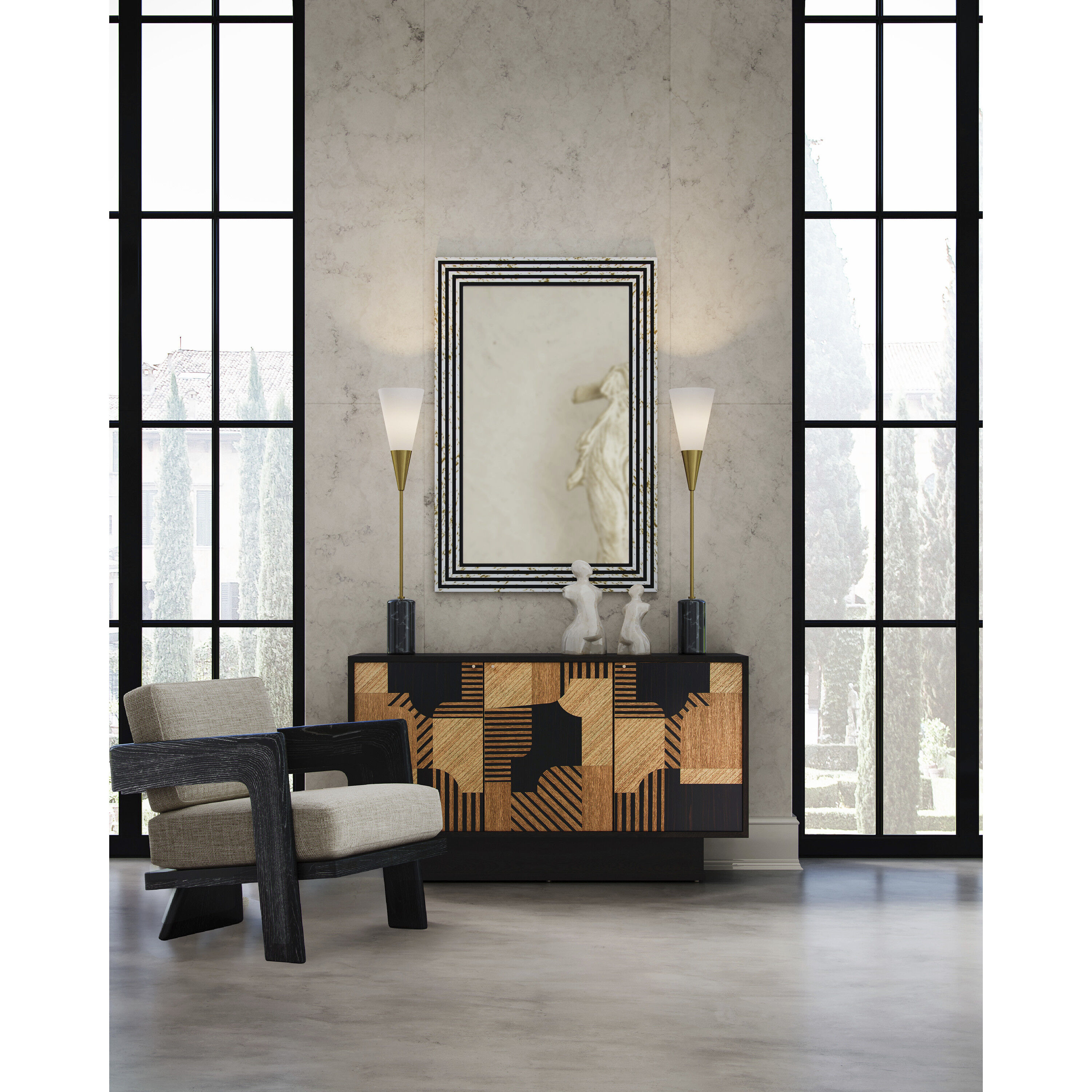 Martini 37 inch 7 watt Brushed Brass/Natural Torchiere Table Lamp Portable Light