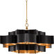 Grand Lotus 6 Light 30 inch Satin Black/Contemporary Gold Leaf Chandelier Ceiling Light, Large, Semi-Flush Convertible