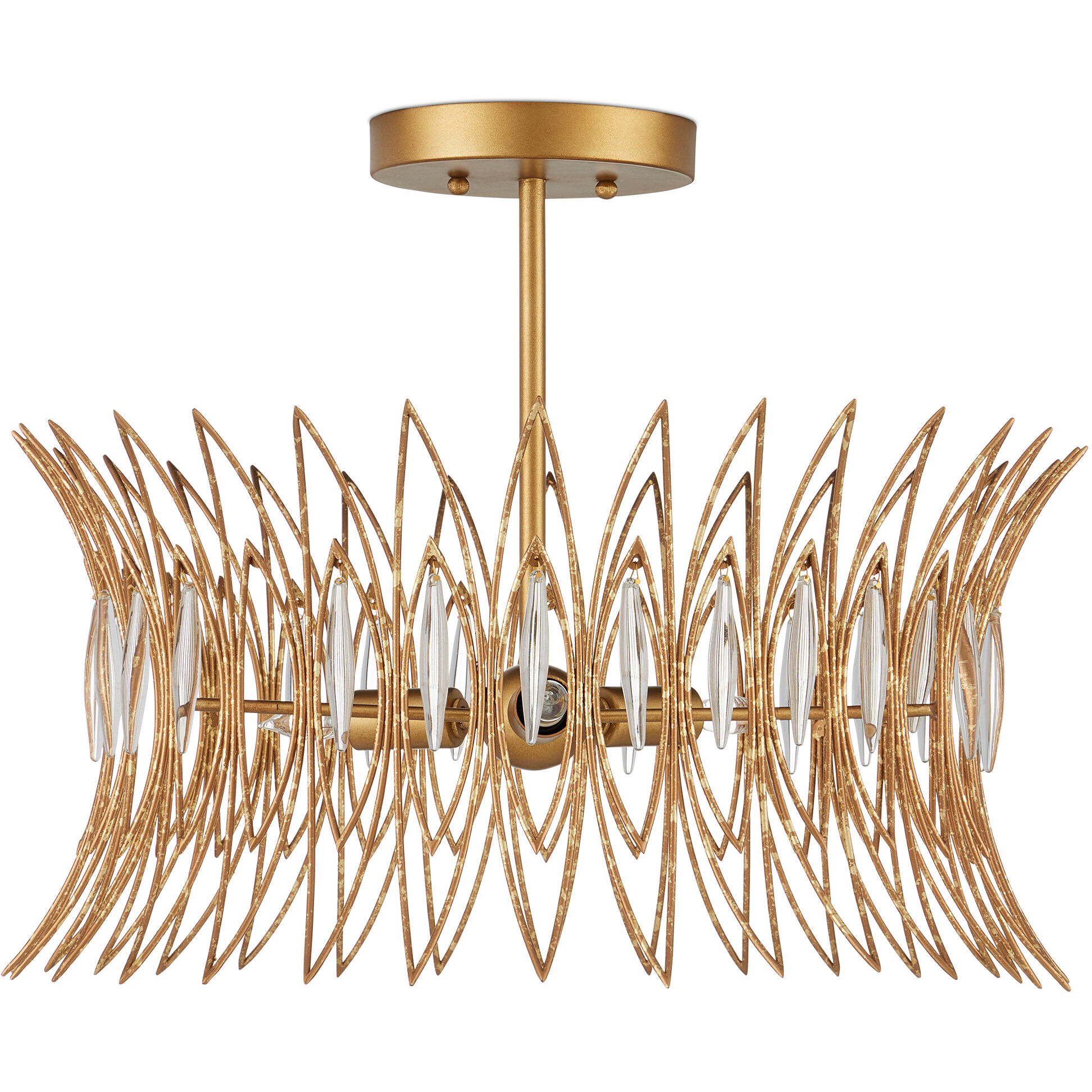 Marquise 3 Light 20 inch Clear/Luxor Gold Semi-Flush Mount Ceiling Light