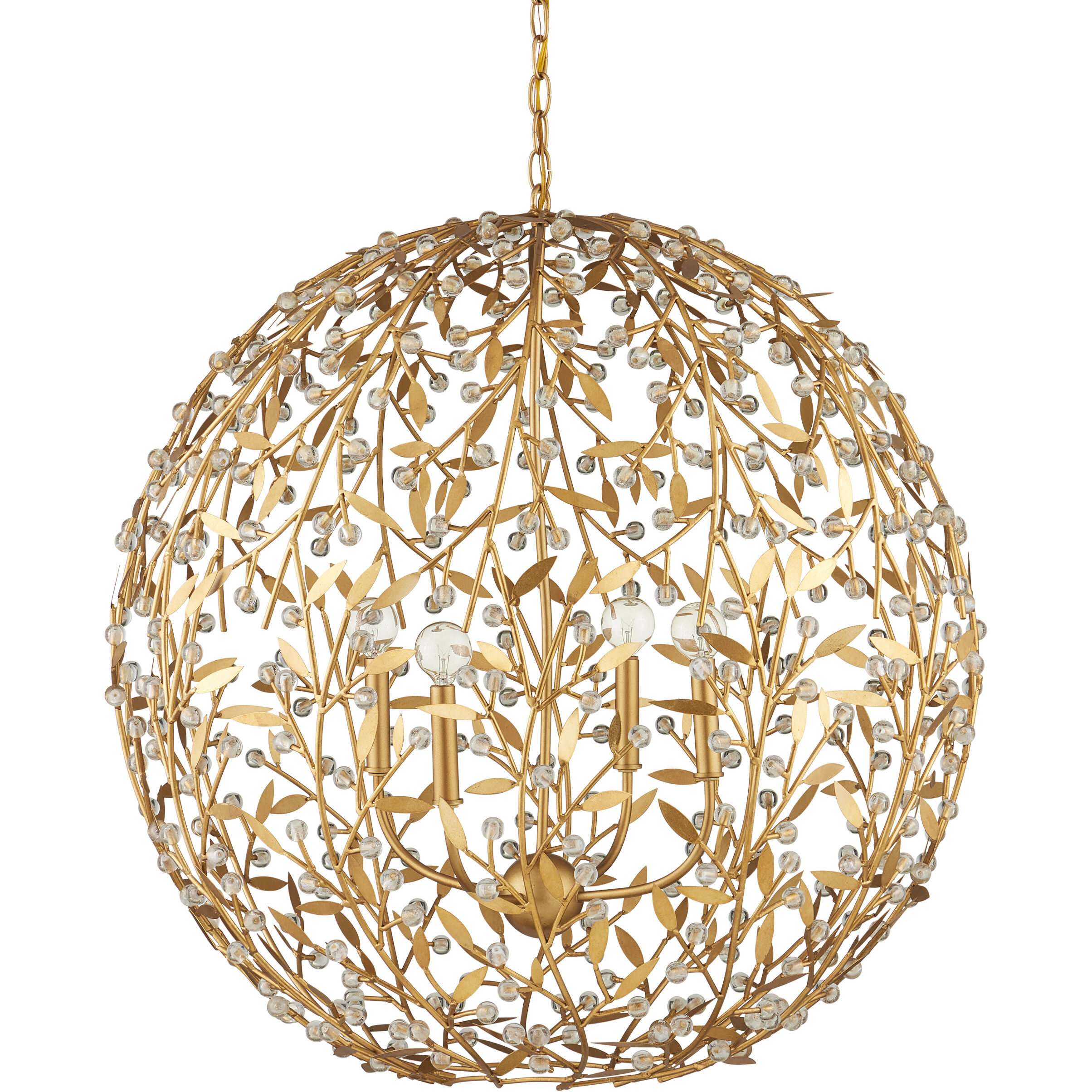 Secret Garden 4 Light 30 inch Clear/Contemporary Gold Leaf/Contemporary Gold Orb Chandelier Ceiling Light