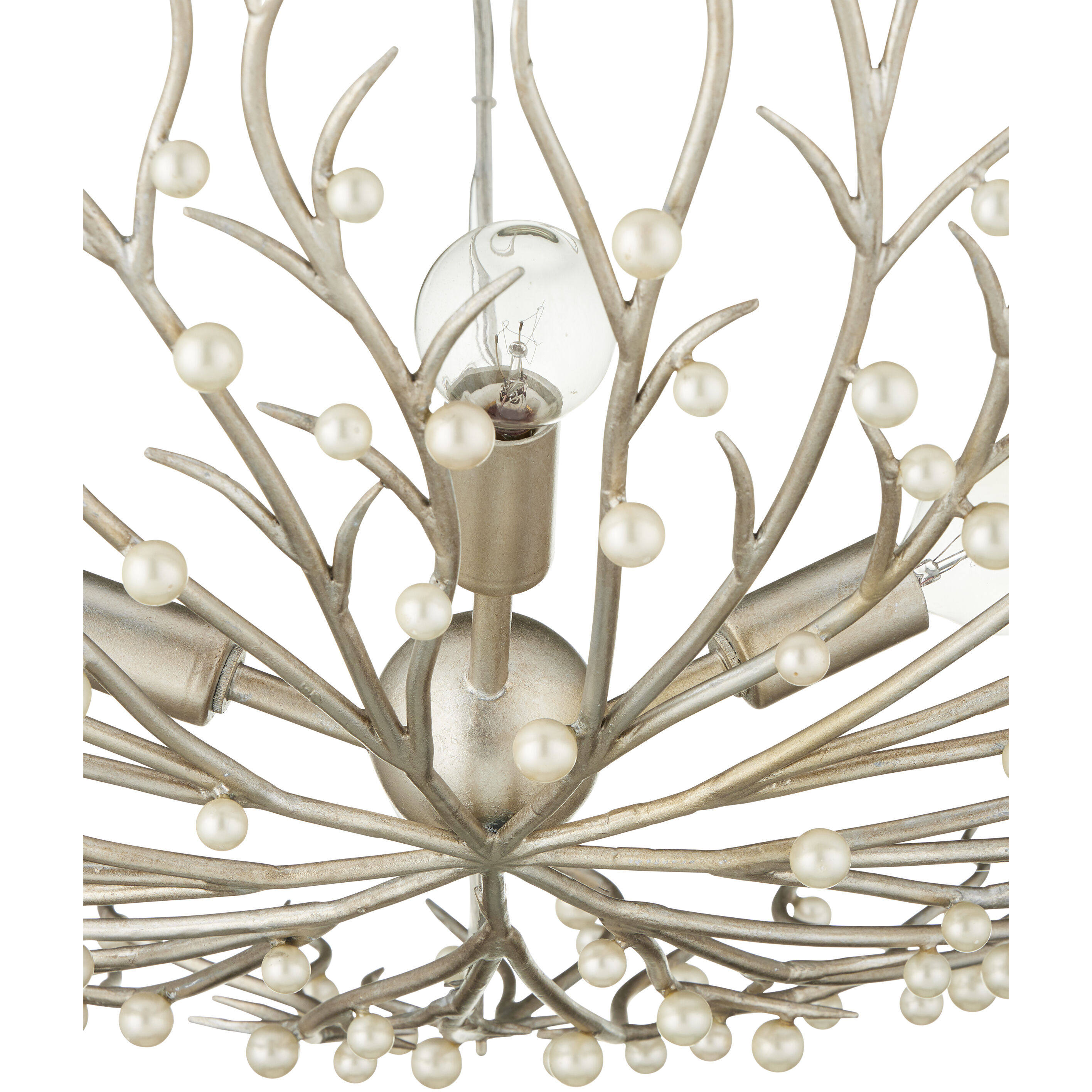 Shinju 4 Light 28.5 inch Natural/Contemporary Silver Leaf Bowl Chandelier Ceiling Light