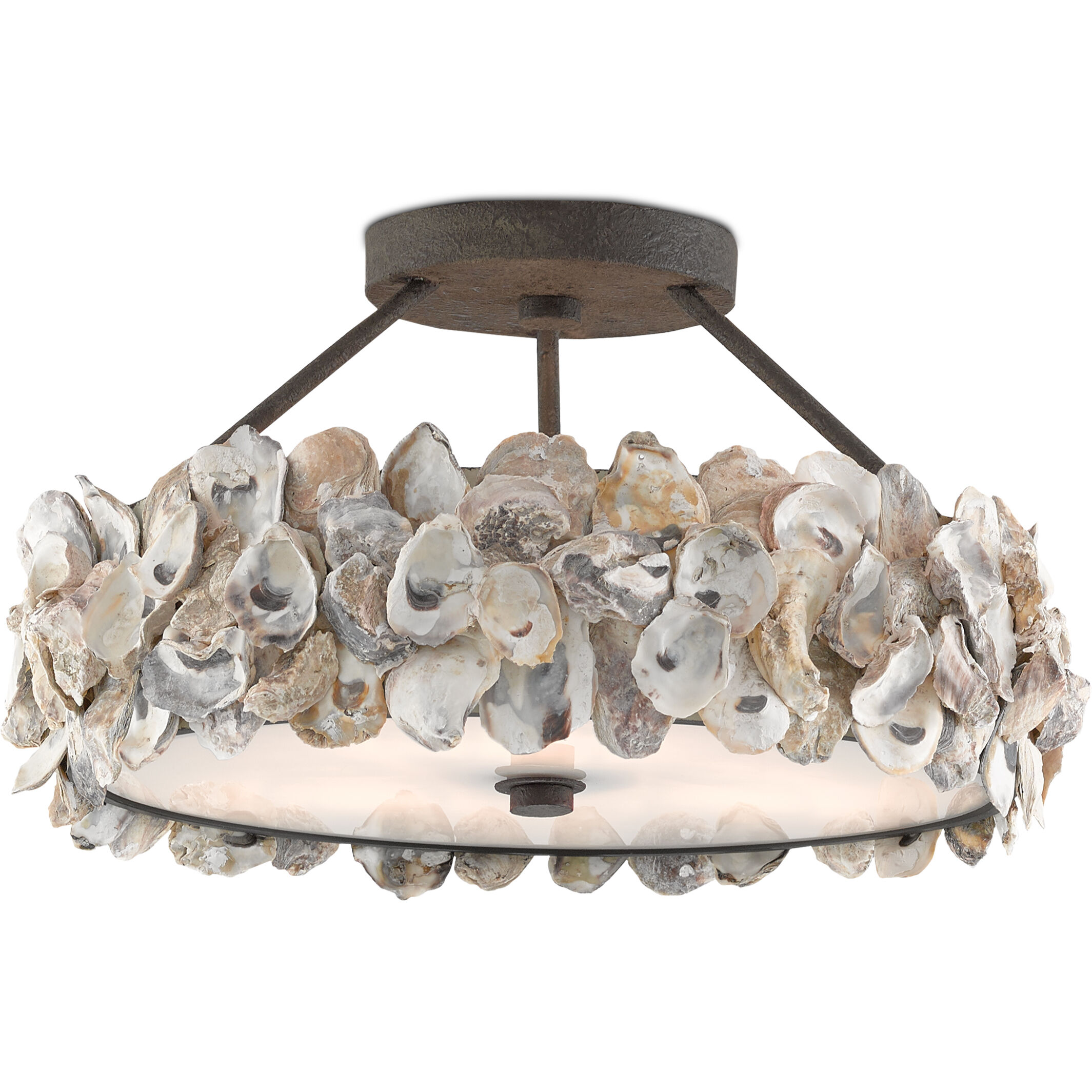 Oyster 3 Light 19 inch Textured Bronze/Natural Semi-Flush Mount Ceiling Light