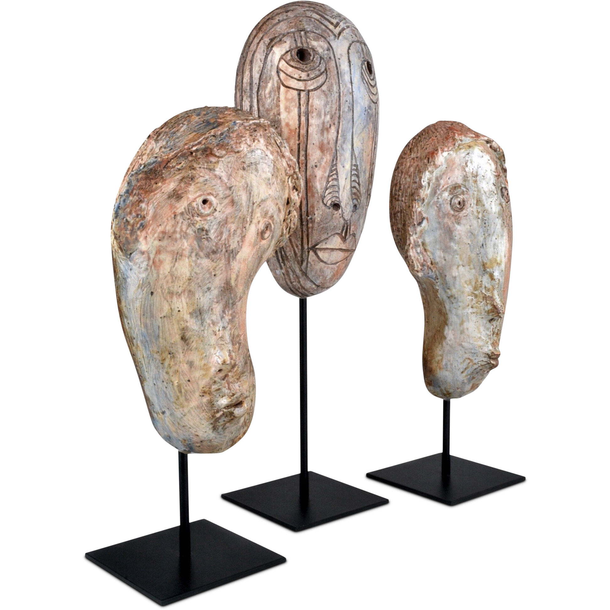 Glazed Masks 20 X 7.5 inch Sculptures, Set of 3