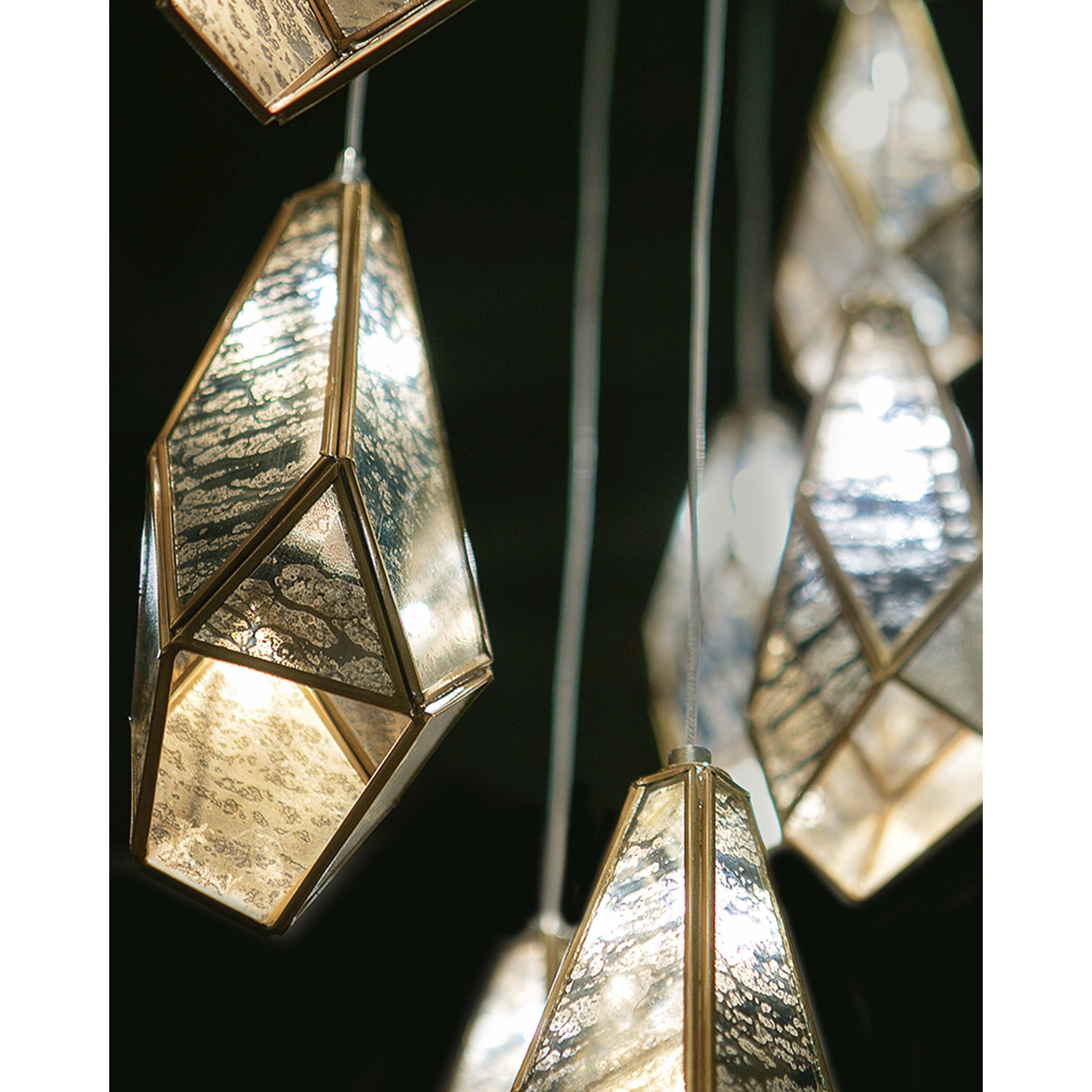 Glace 36 Light 35 inch Painted Silver/Antique Brass Multi-Drop Pendant Ceiling Light