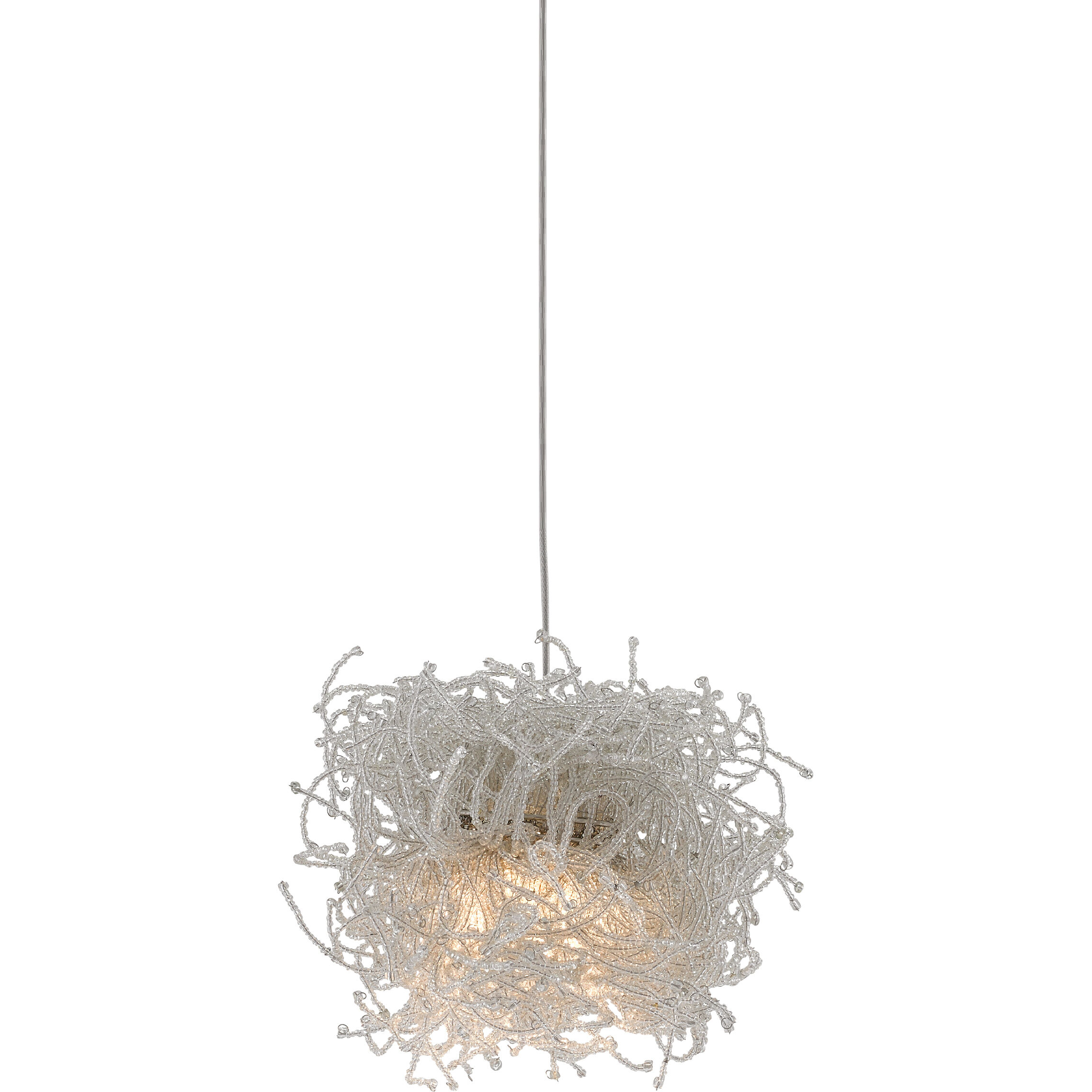 Birds Nest 1 Light 6 inch Painted Silver/Clear Multi-Drop Pendant Ceiling Light