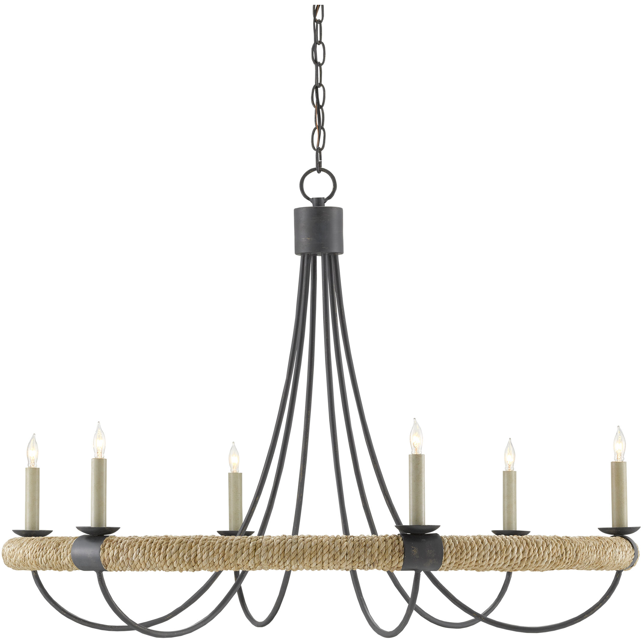 Shipwright 6 Light 38.5 inch French Black/Smokewood/Natural Abaca Rope Chandelier Ceiling Light